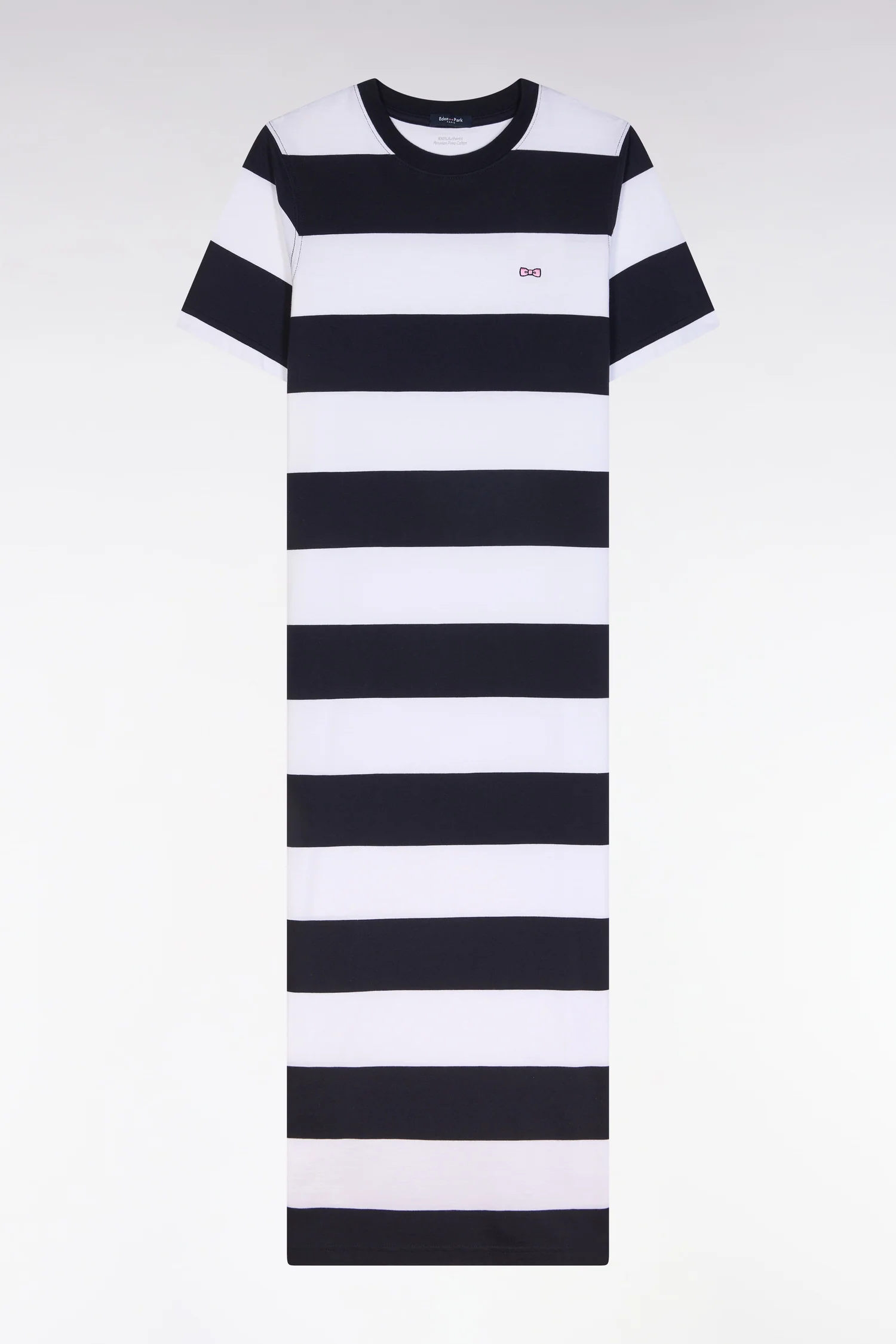 Robe T-shirt cerclé en coton Pima marine et blanc coupe droite - Image 2