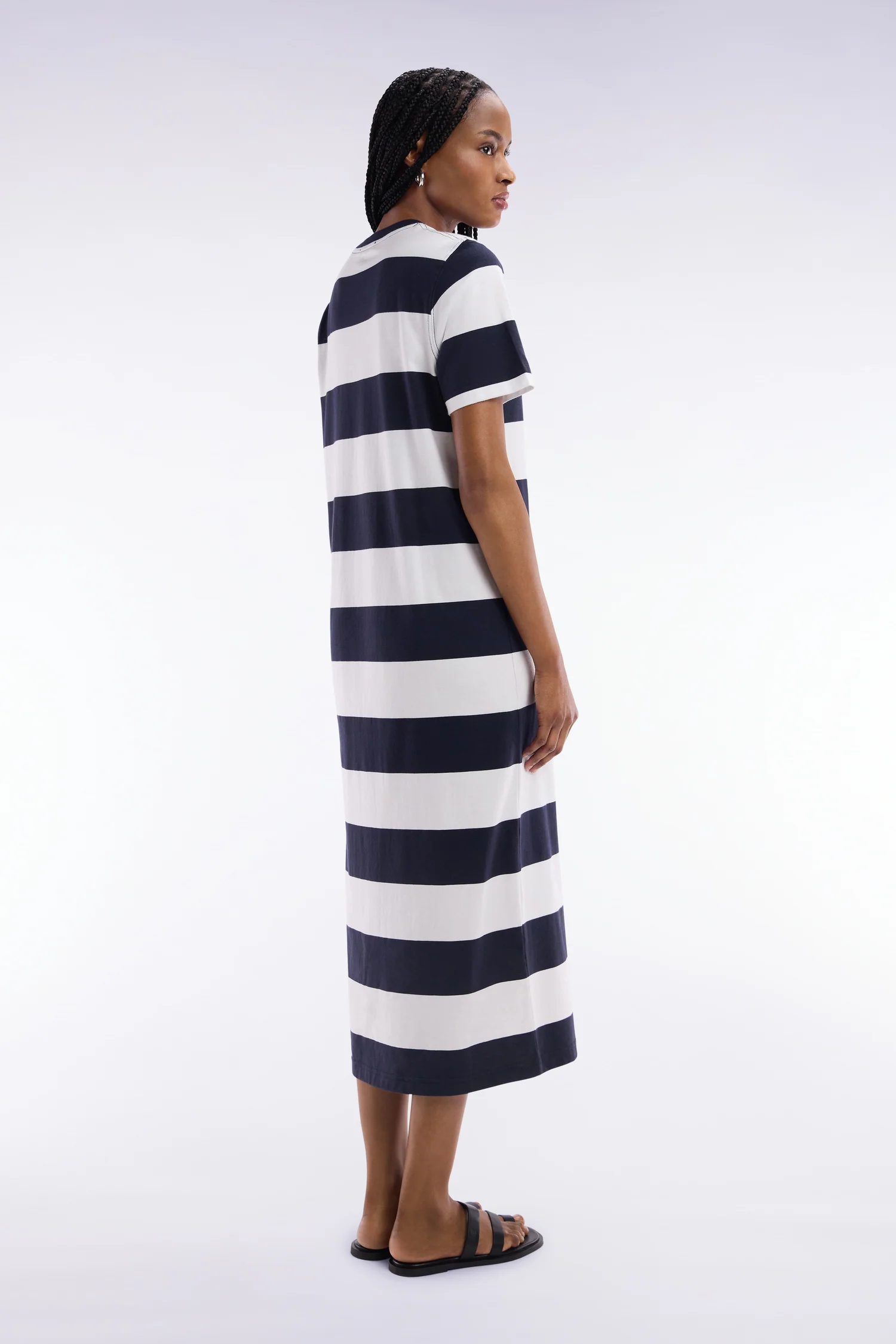 Robe T-shirt cerclé en coton Pima marine et blanc coupe droite - Image 4