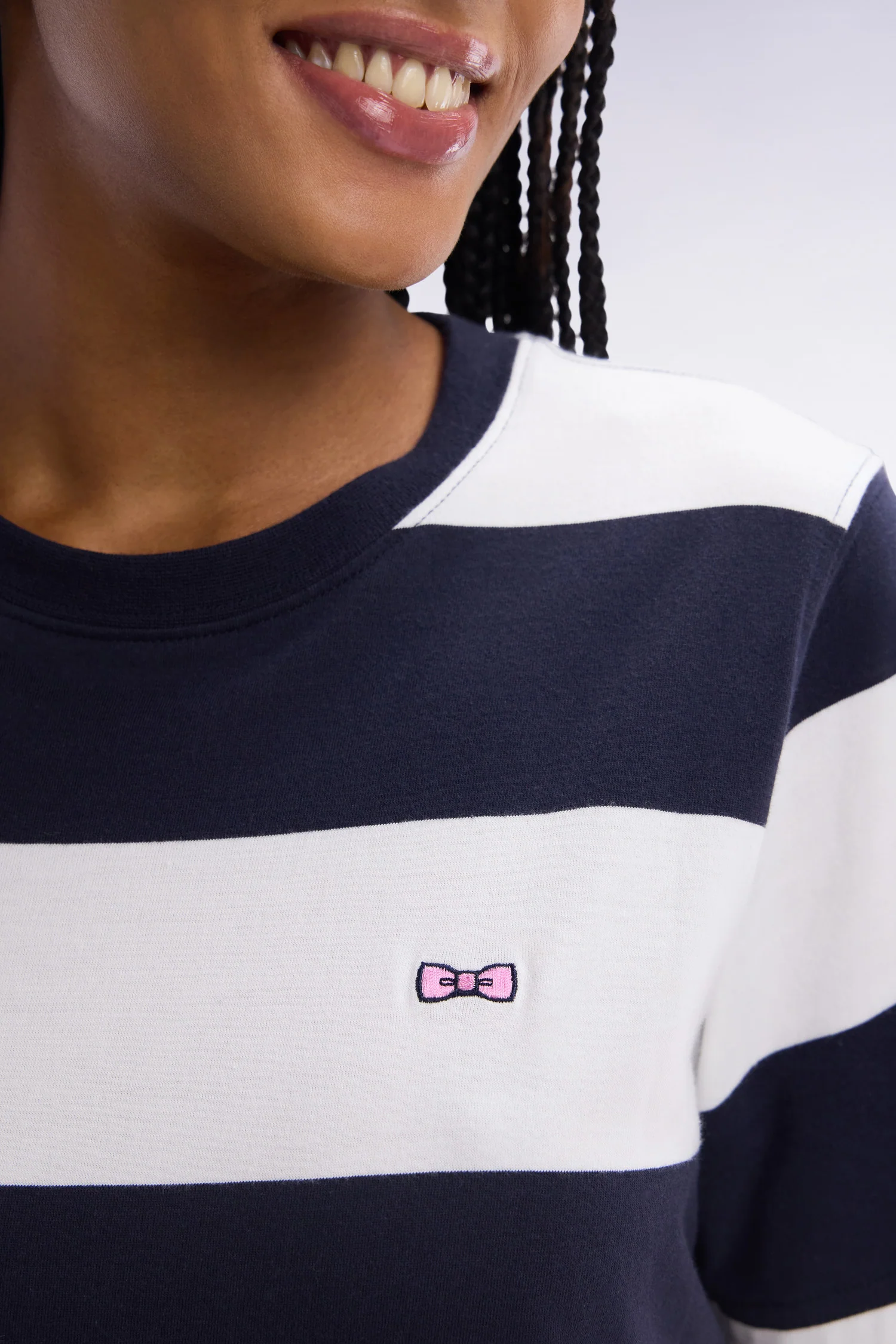 Robe T-shirt cerclé en coton Pima marine et blanc coupe droite - Image 5