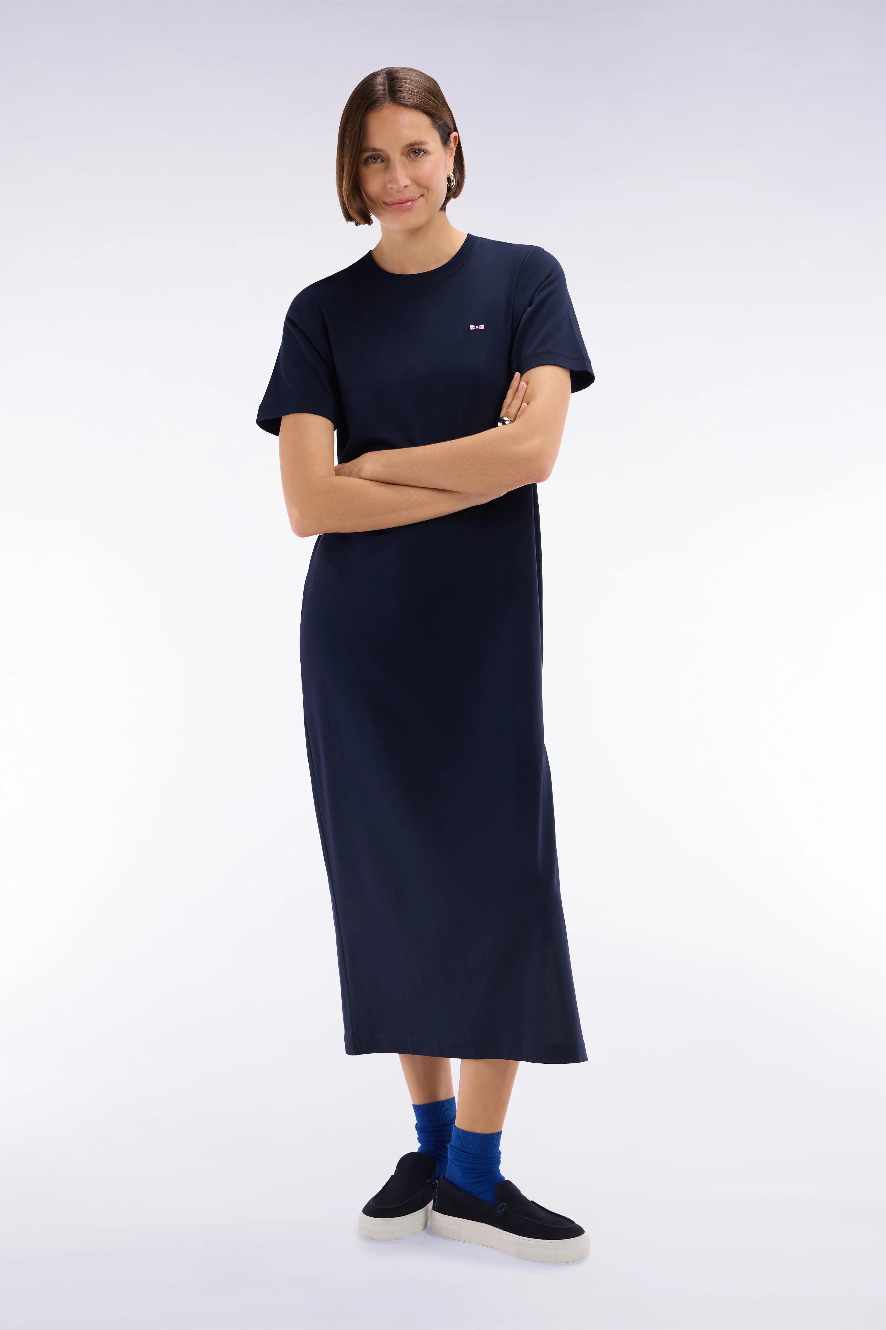 Robe T-shirt en coton Pima marine coupe droite
