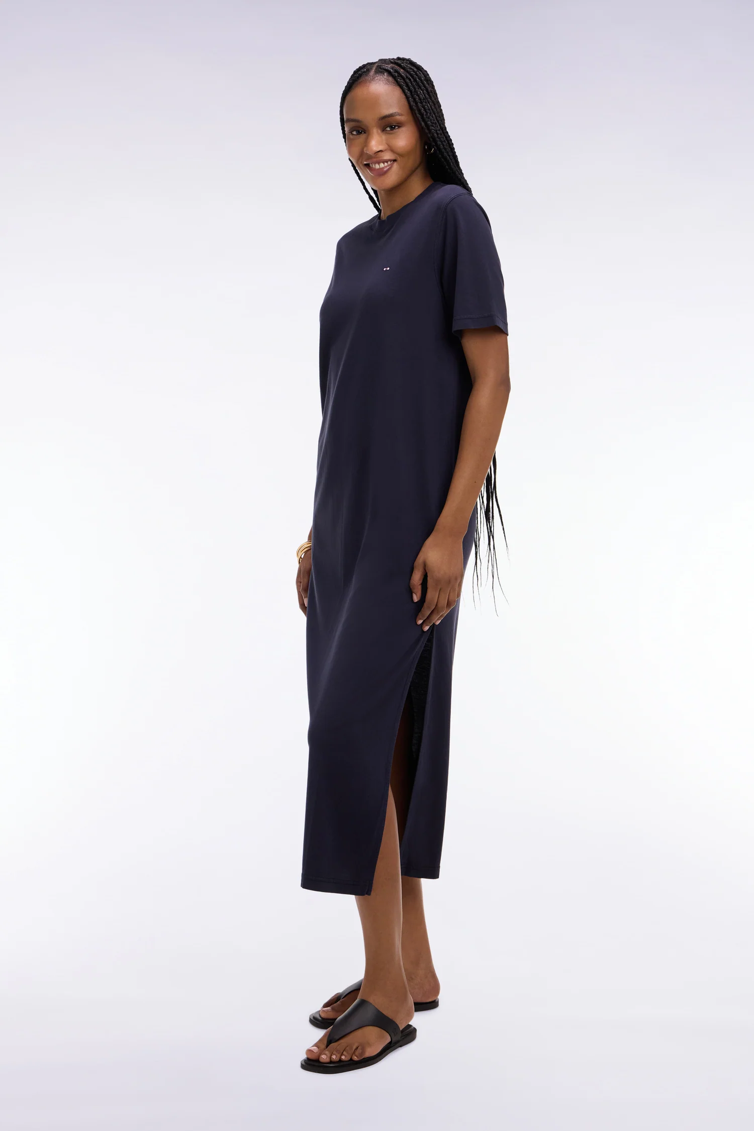 Robe T-shirt en lyocell et coton marine coupe droite