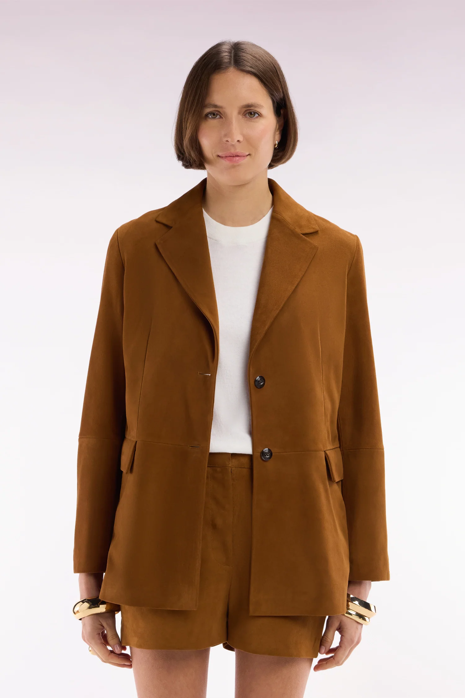 Short en cuir suédé marron coupe droite - Image 3