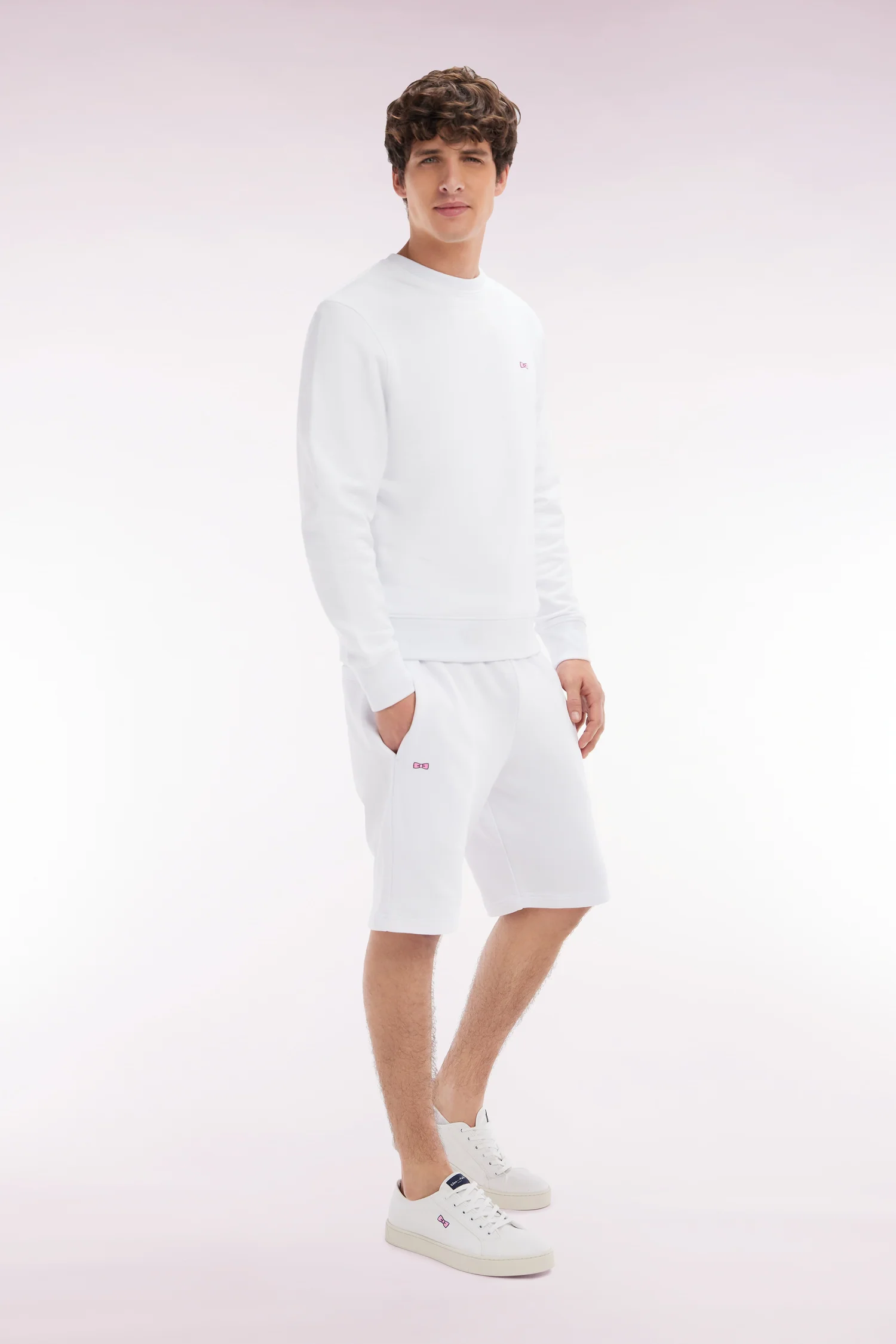 Short en molleton coton blanc coupe droite - Image 3