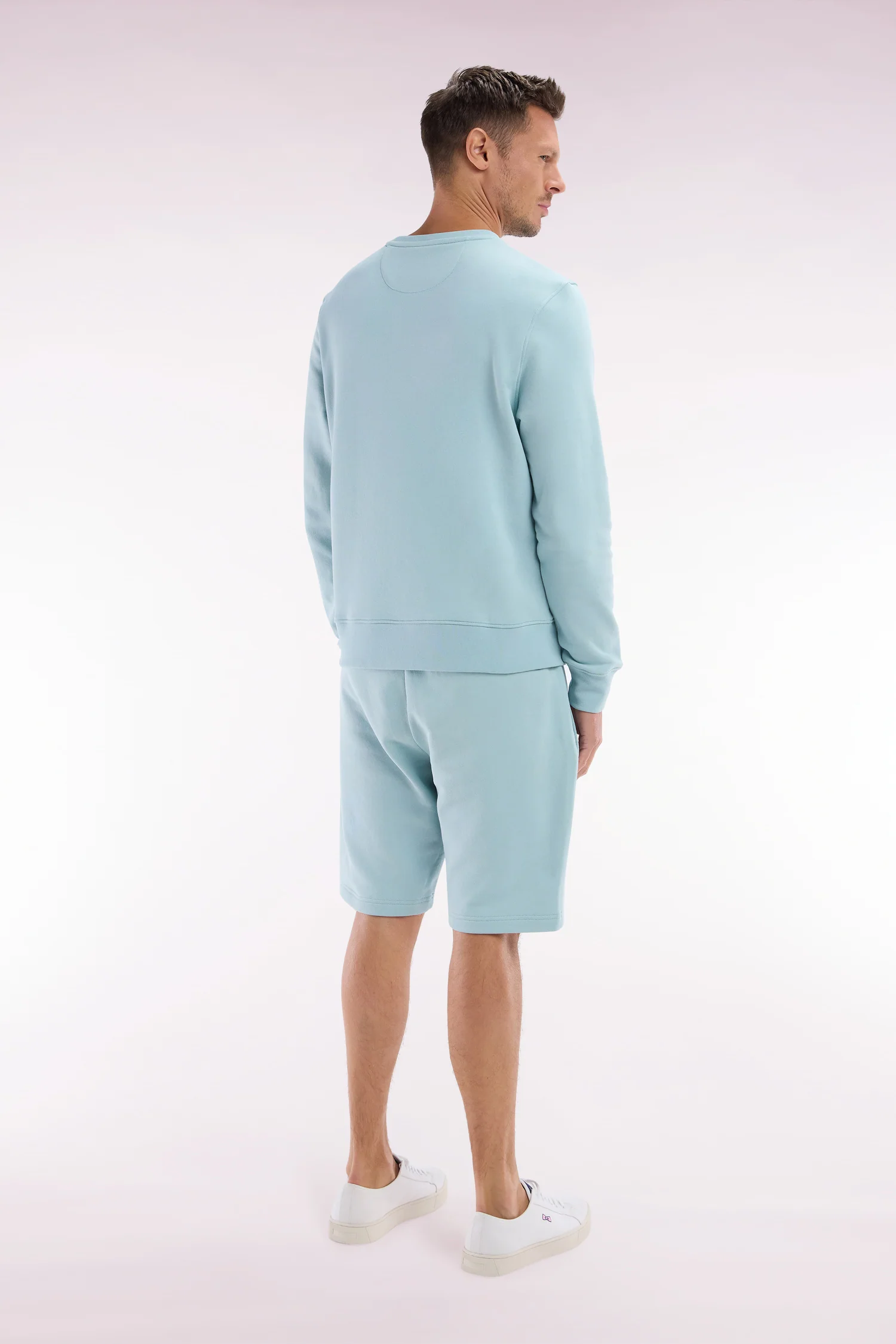 Short en molleton coton vert d'eau coupe droite - Image 4