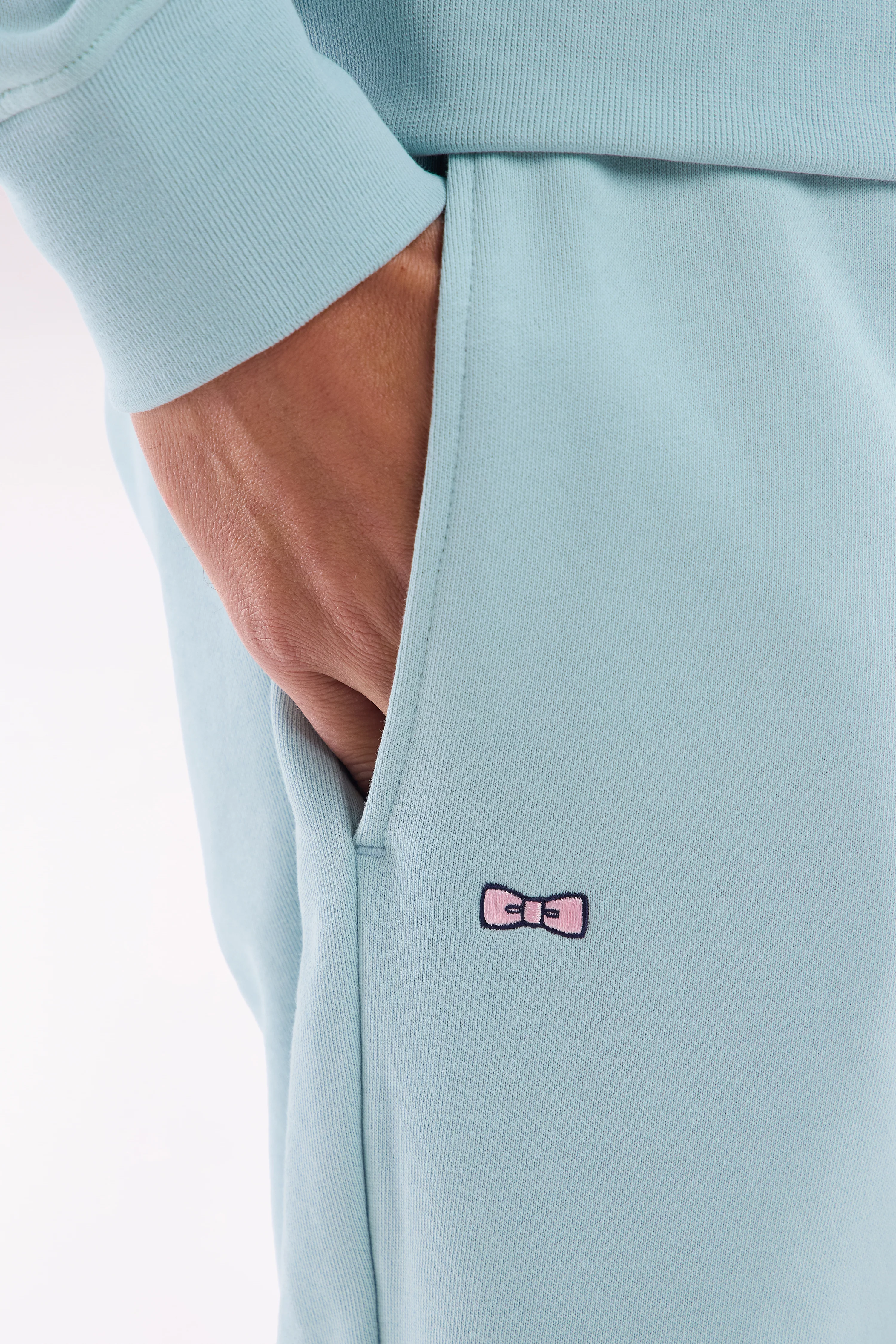Short en molleton coton vert d'eau coupe droite - Image 5