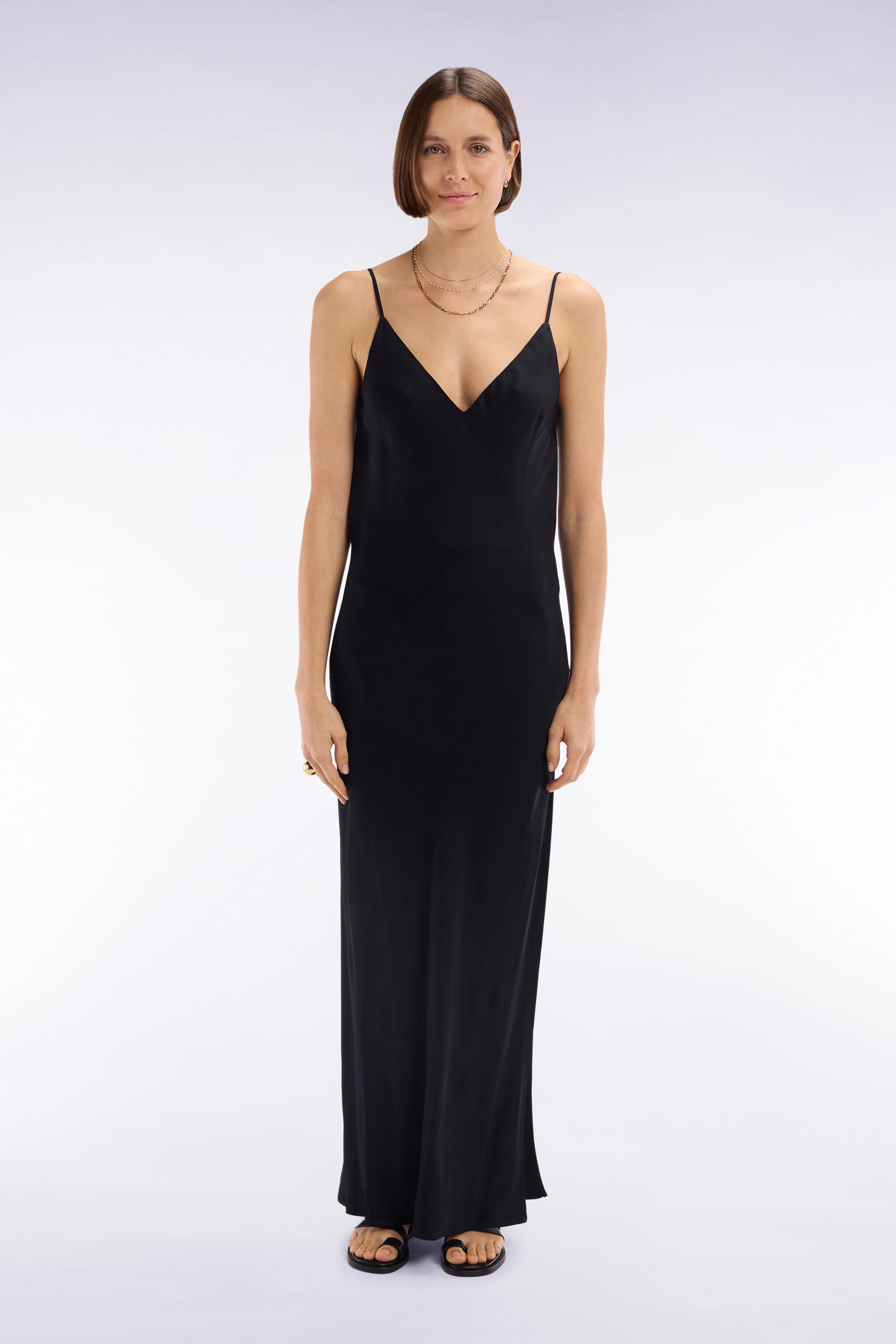 Slip dress en viscose noire coupe droite - Image 2