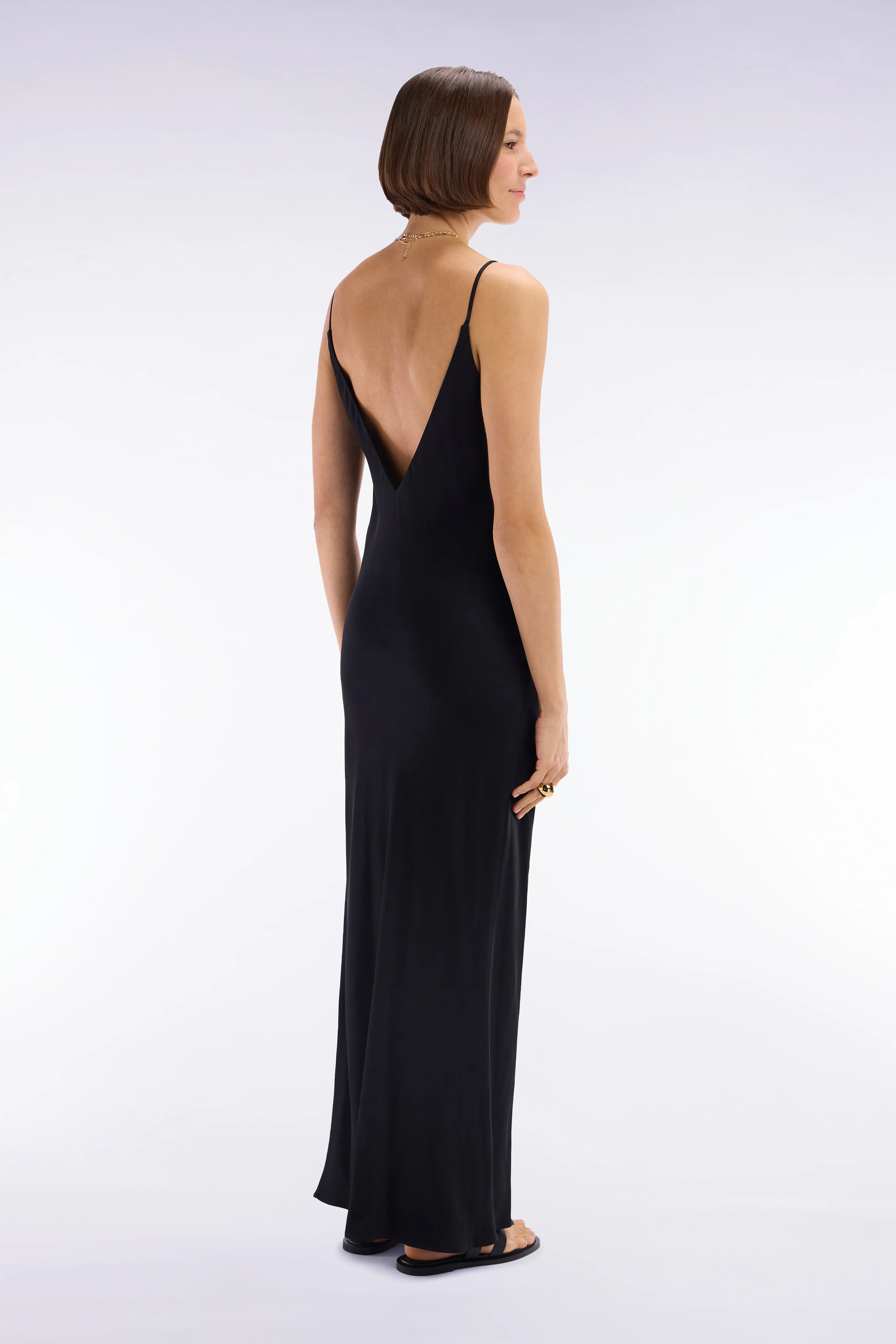 Slip dress en viscose noire coupe droite - Image 3