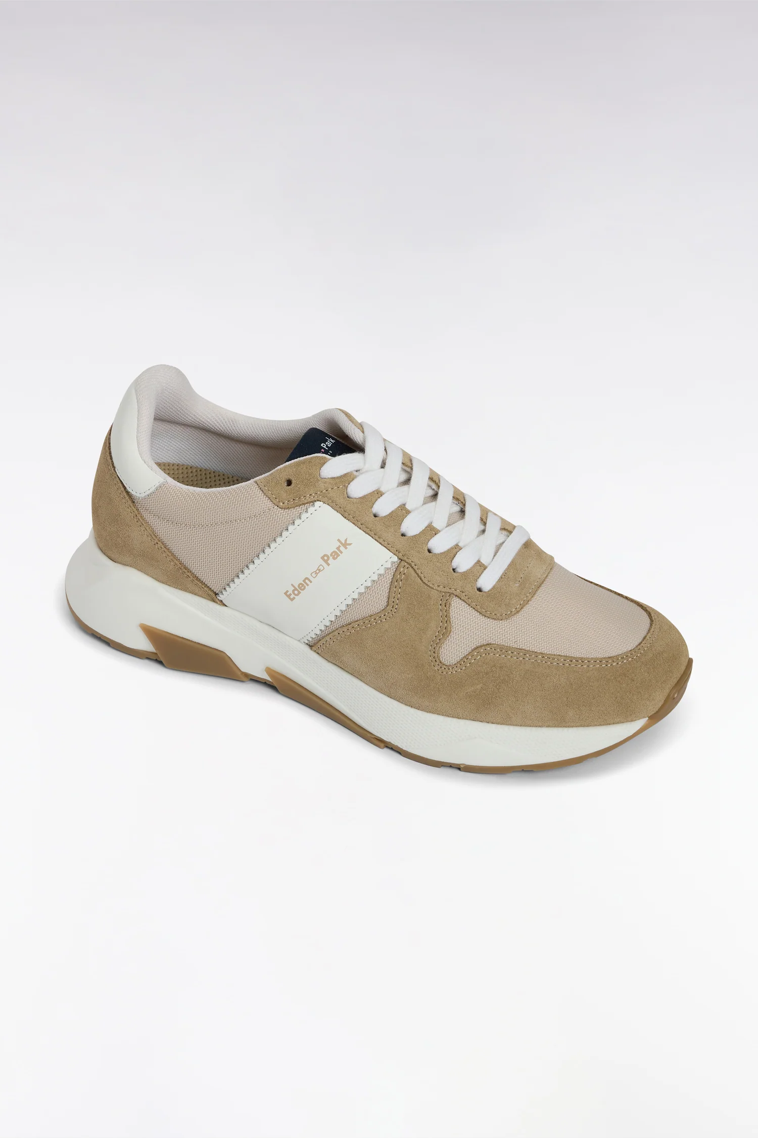 Sneakers multimatières en cuir beiges - Image 4
