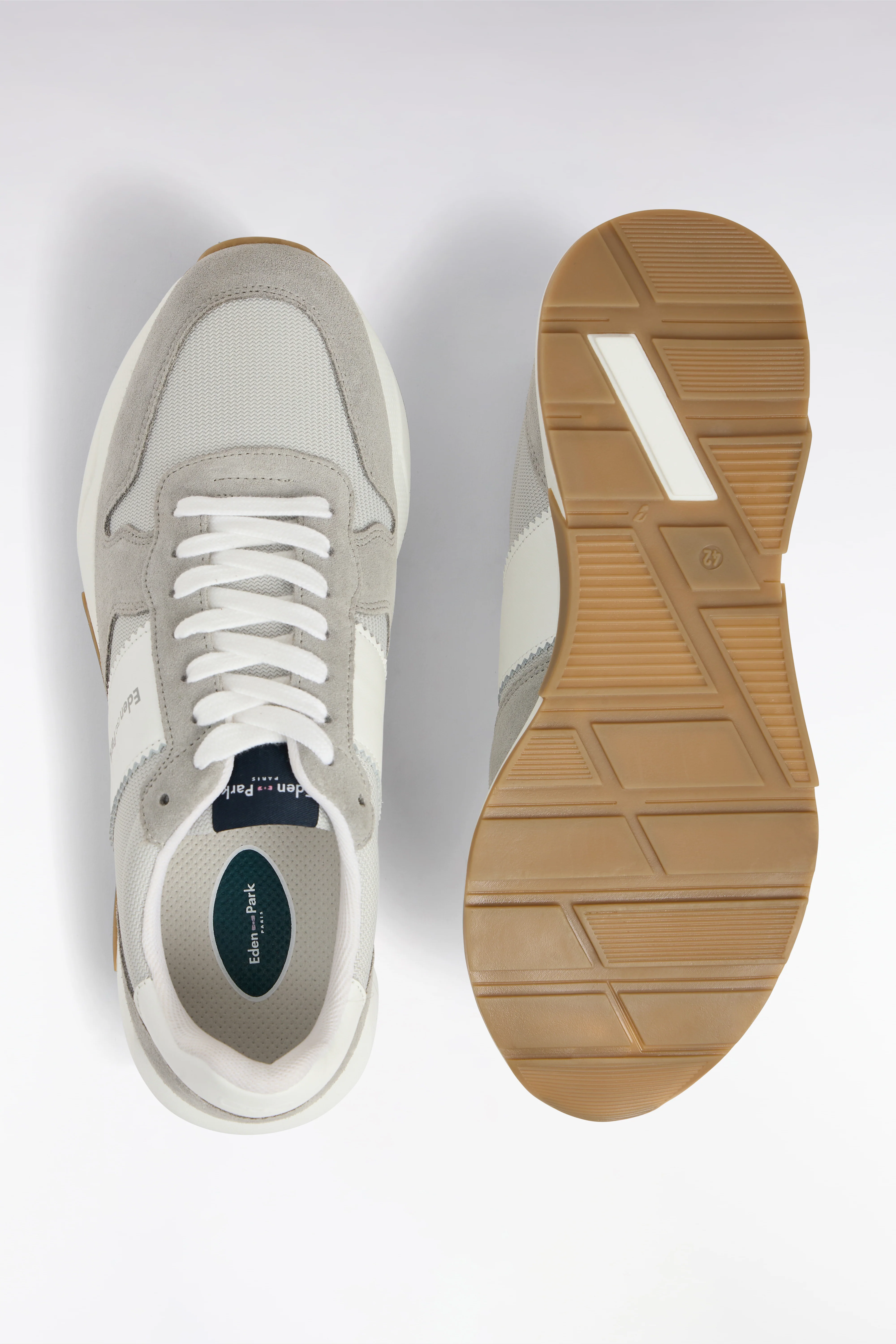 Sneakers multimatières en cuir grises - Image 3