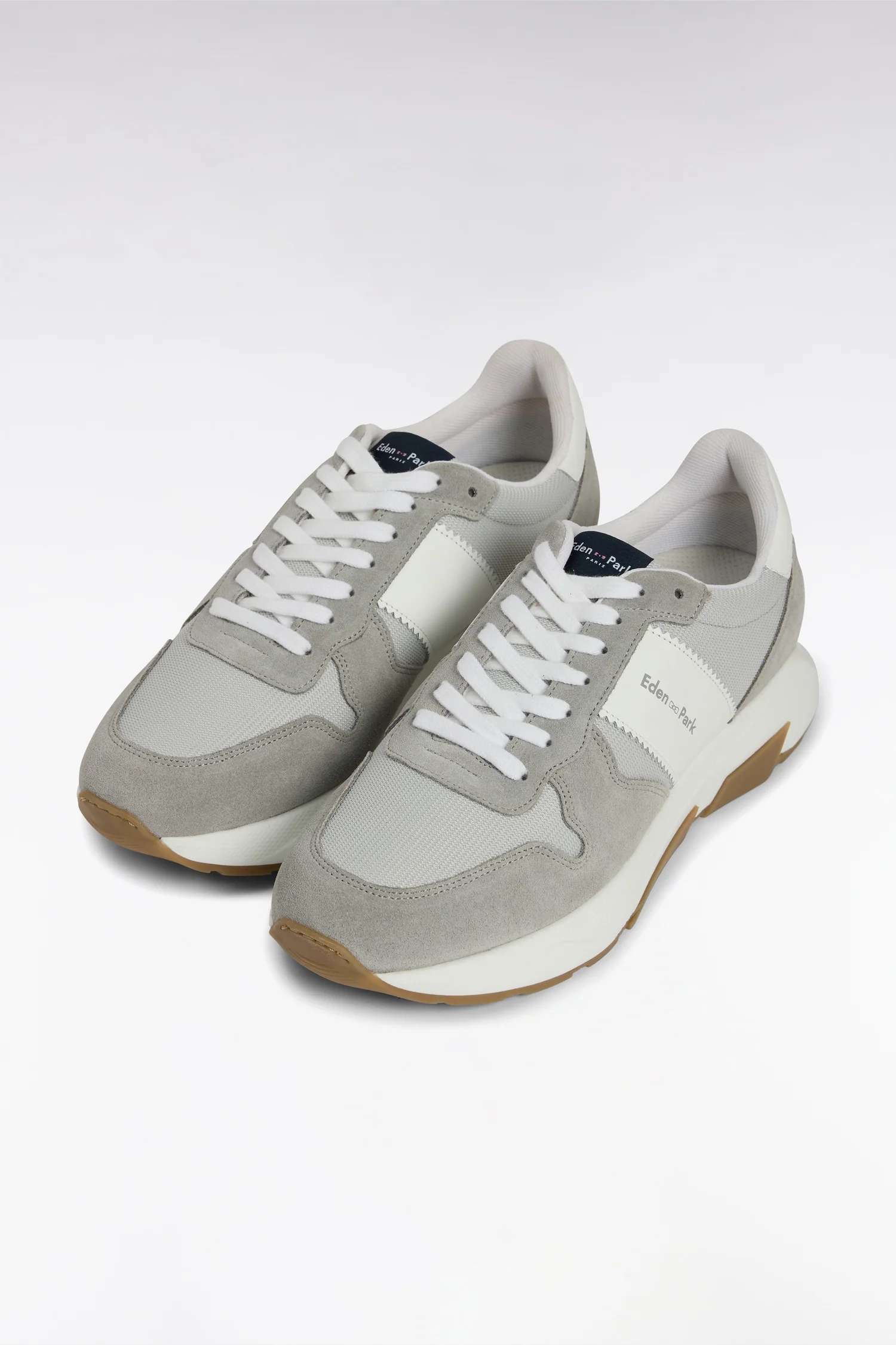 Sneakers multimatières en cuir grises - Image 4