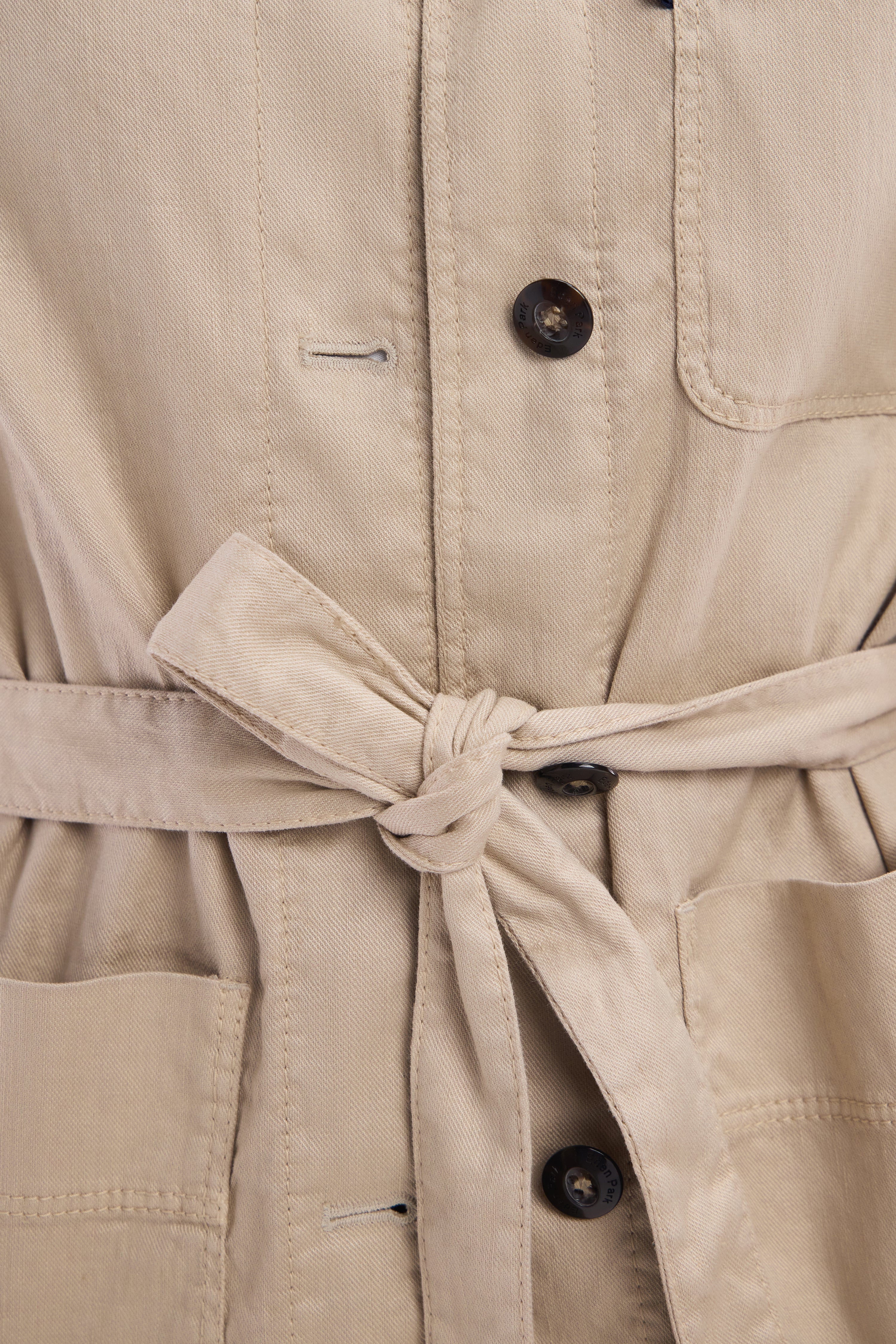 Surchemise ceinturée en lin et coton stretch beige coupe oversized - Image 5