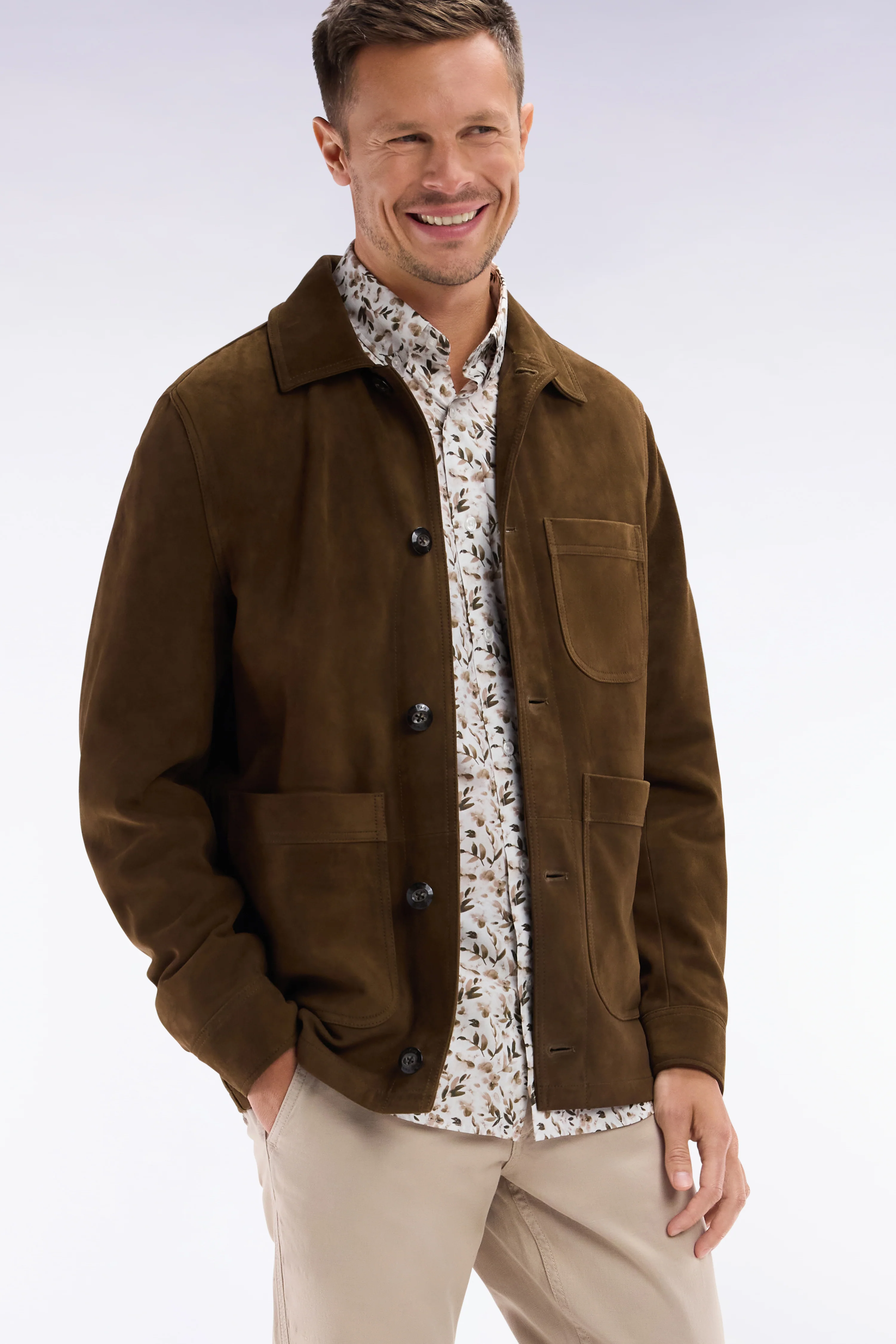Surchemise en cuir suédé marron - Image 3
