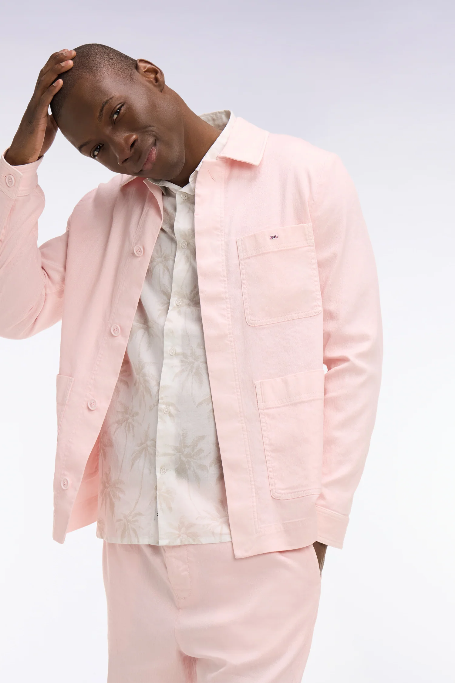 Surchemise en lin et coton rose