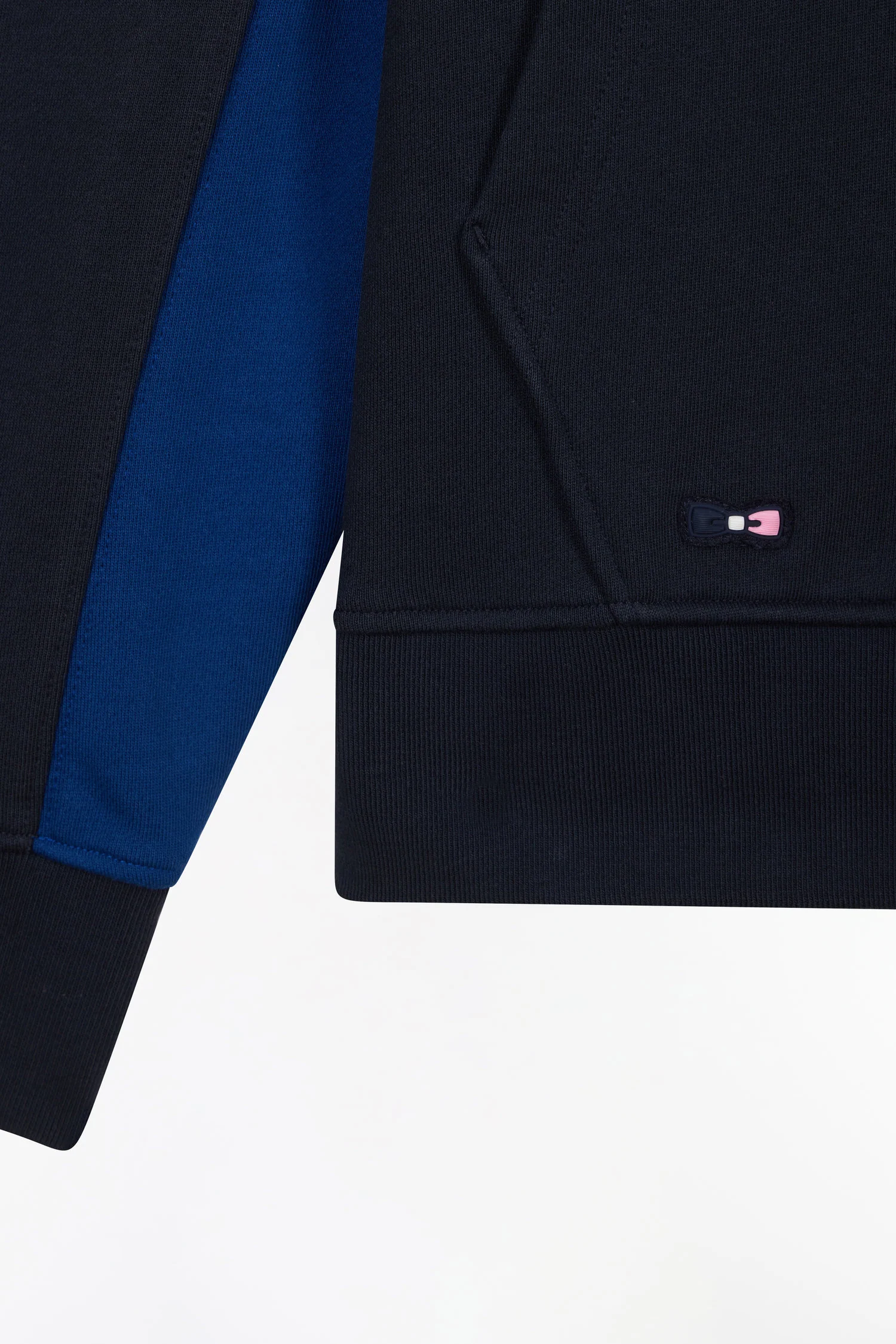 Sweatshirt à capuche colorblock en molleton coton marine coupe décontractée - Image 3