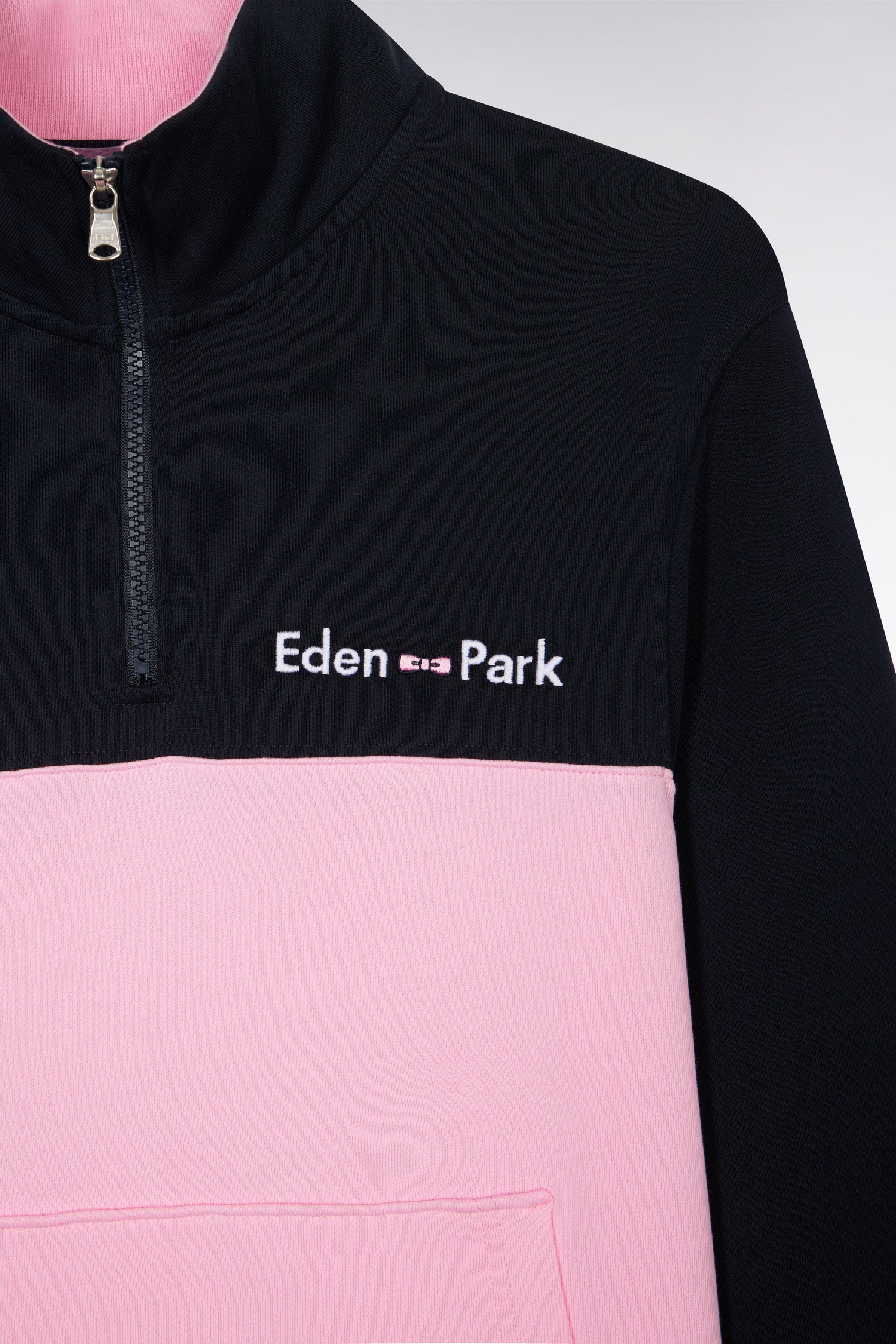 Sweatshirt à col camionneur en coton bicolore rose et marine coupe droite - Image 6