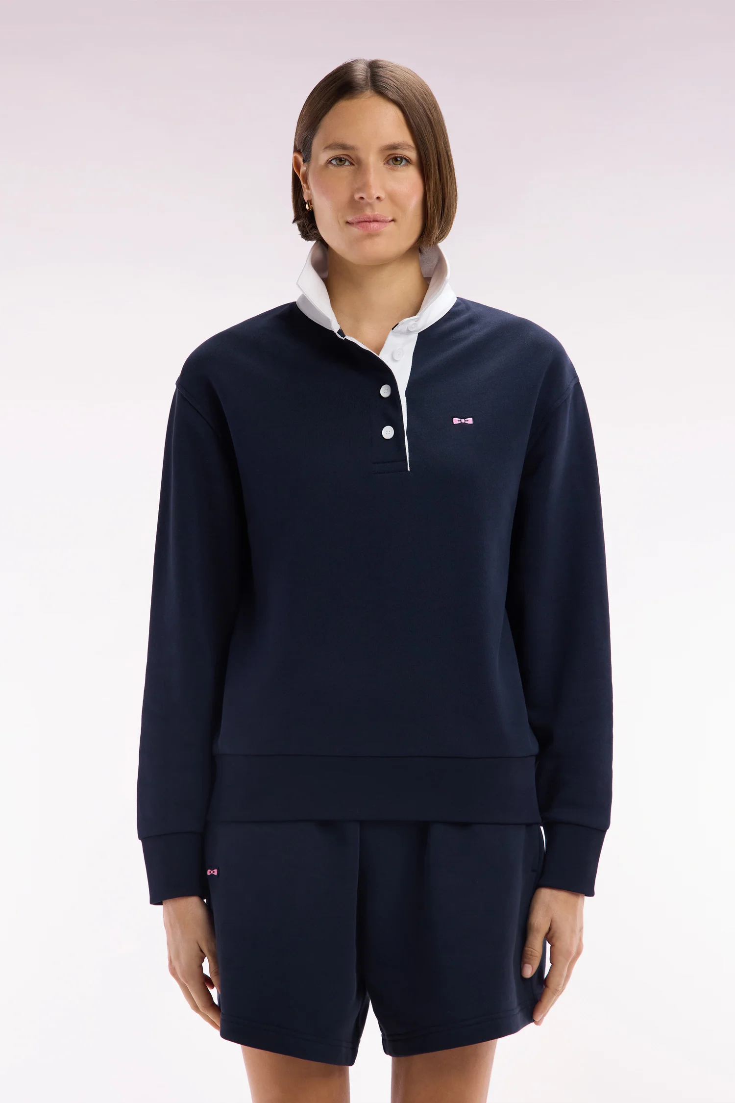 Sweatshirt à col maillot en coton marine coupe décontractée - Image 3