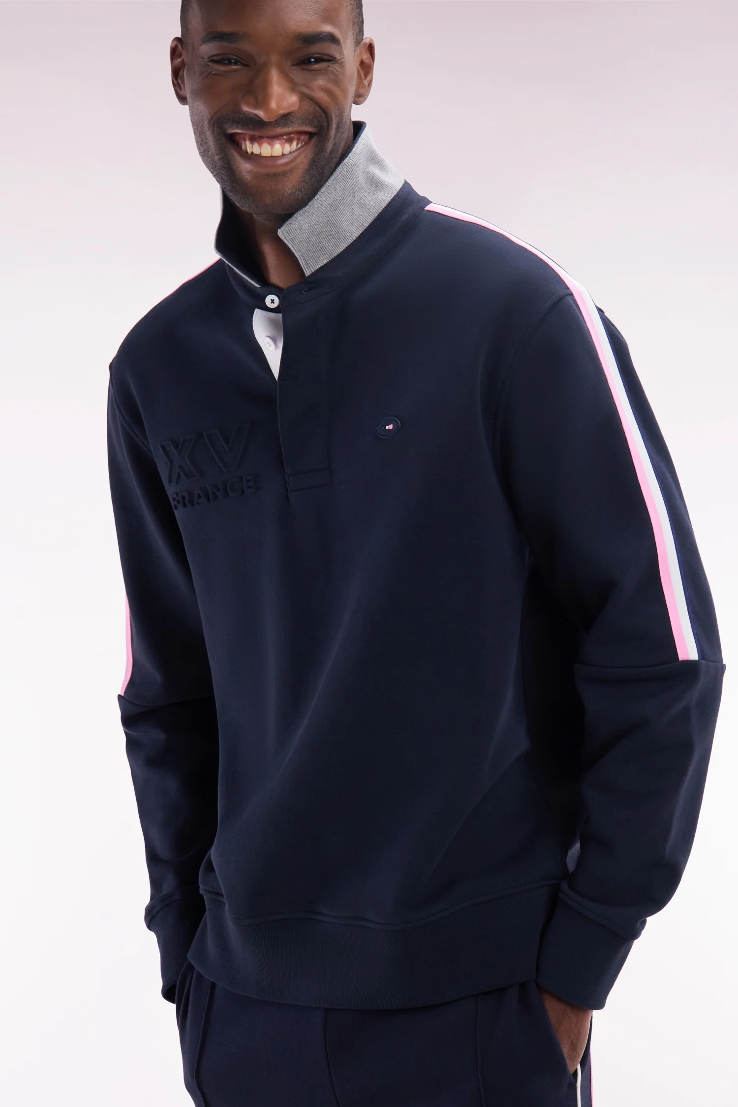 Sweatshirt Ă col maillot en coton marine XV de France coupe droite - Image 3
