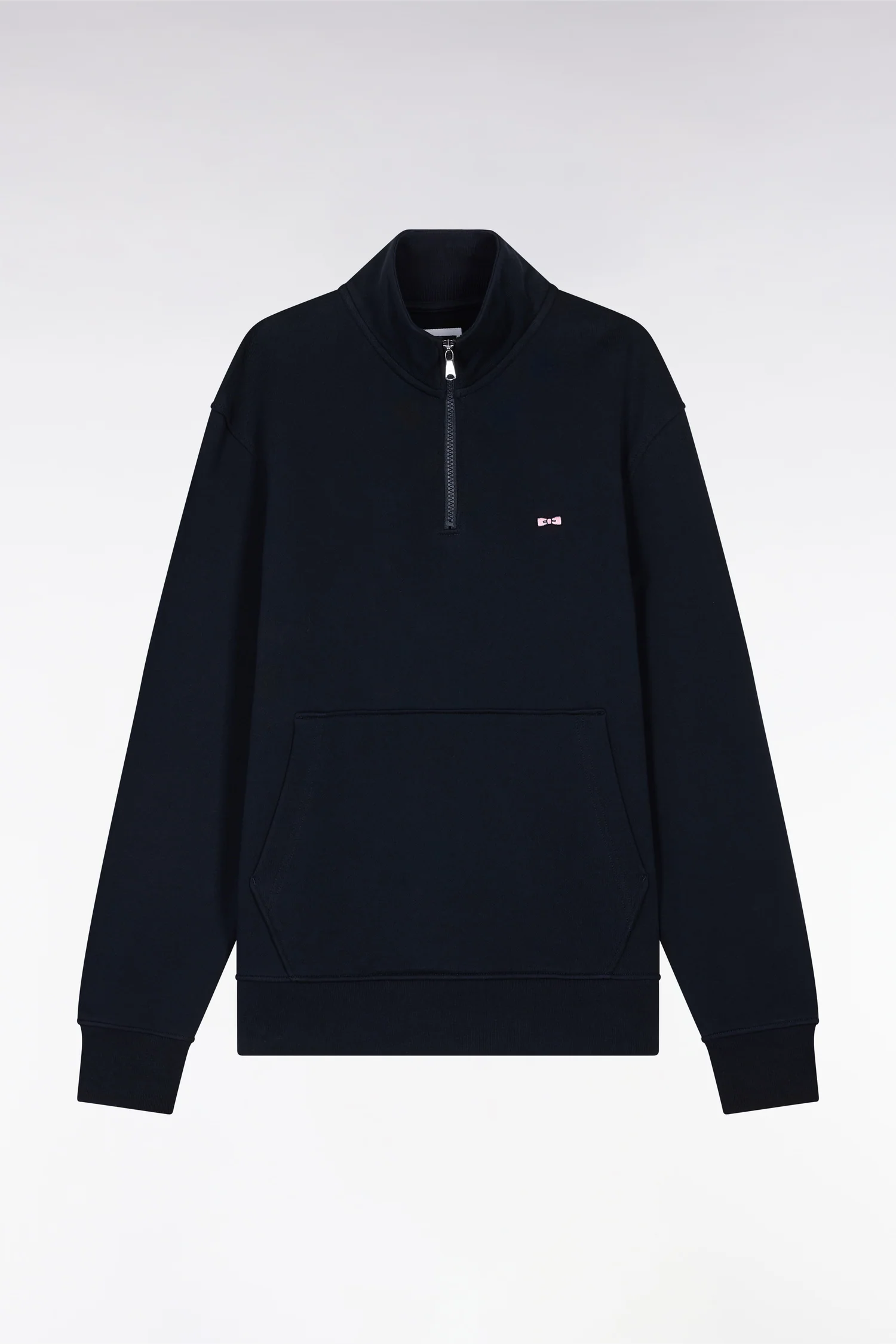 Sweatshirt à col zippé en coton marine coupe droite - Image 2
