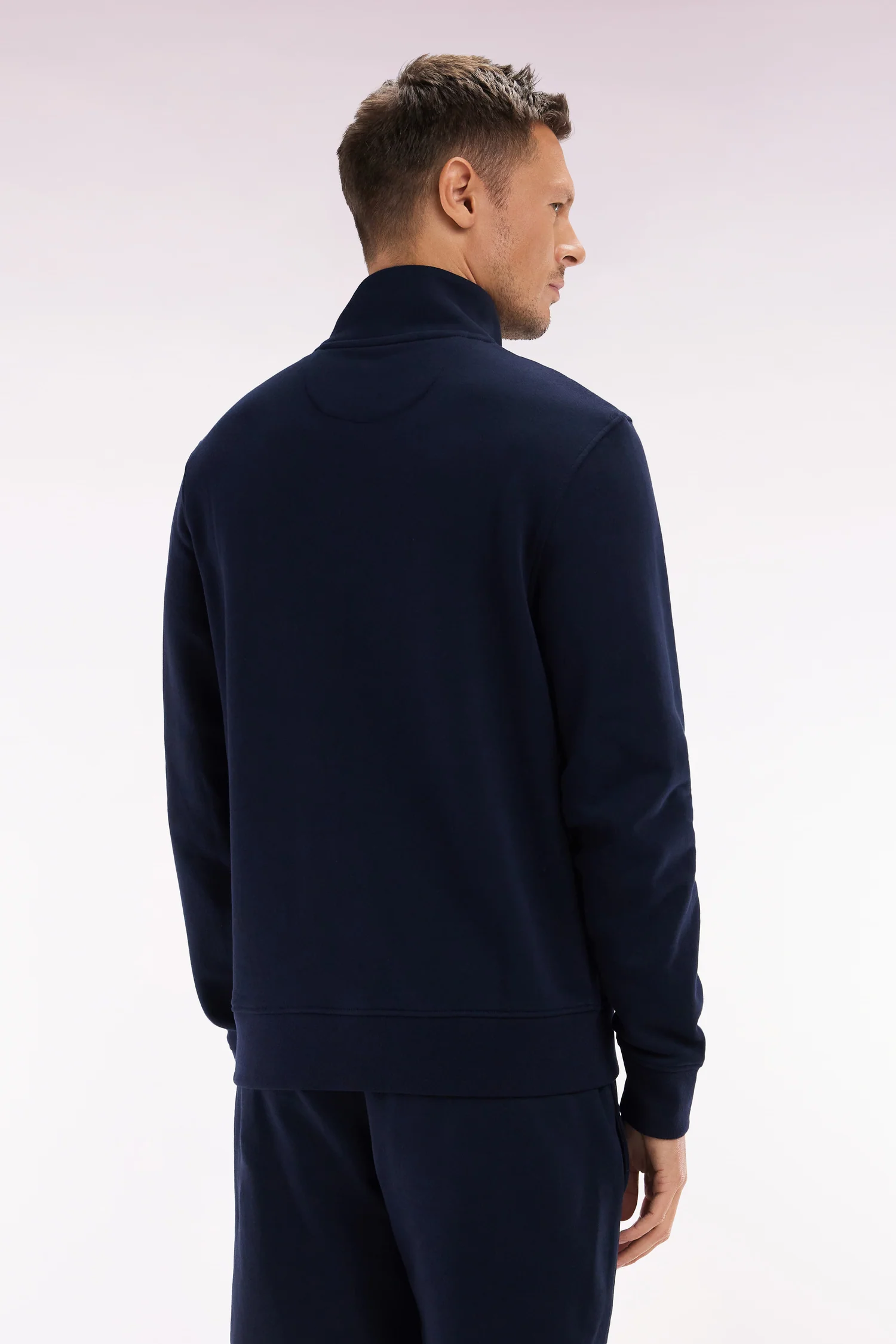 Sweatshirt à col zippé en coton marine coupe droite - Image 4
