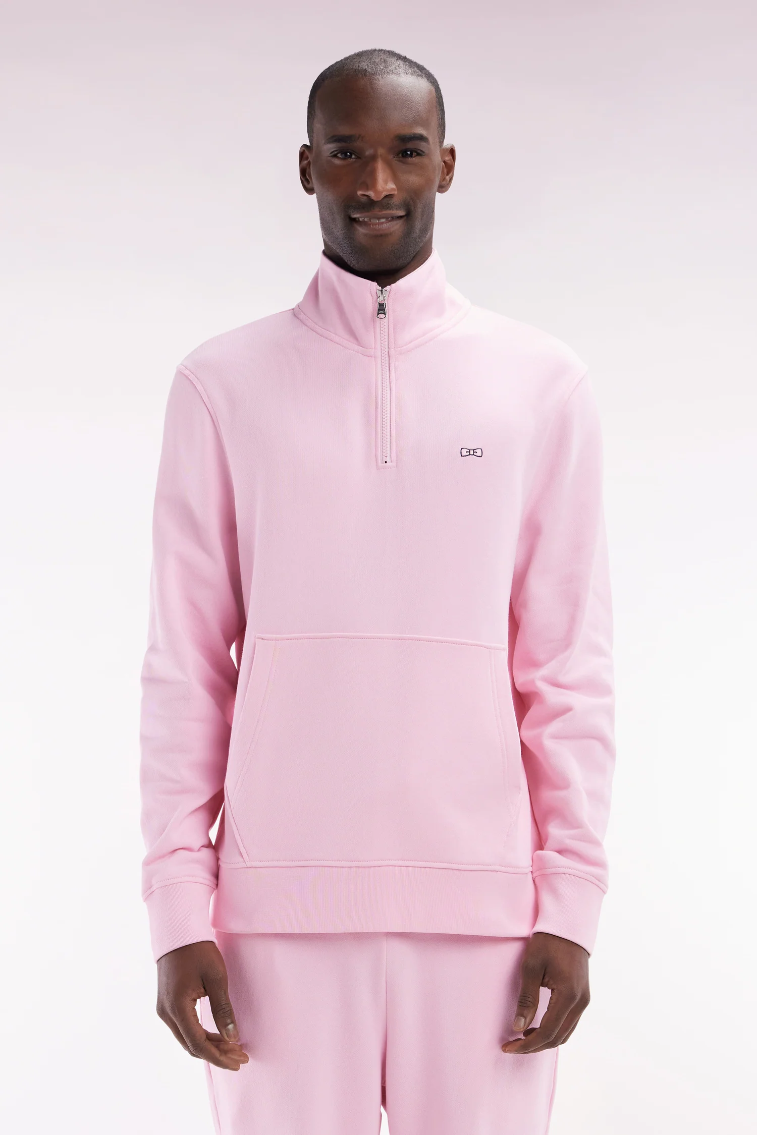 Sweatshirt à col zippé en coton rose coupe droite