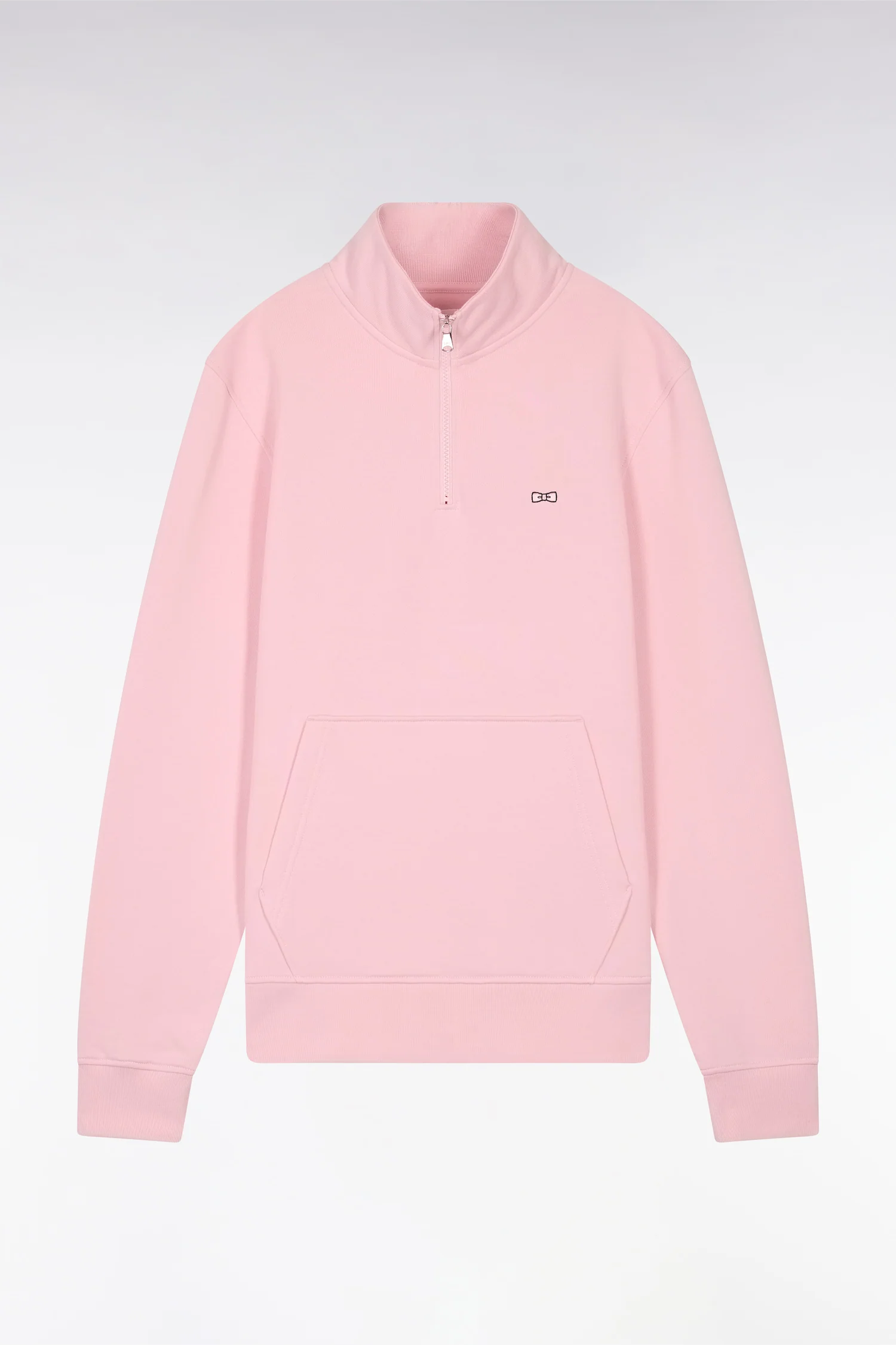 Sweatshirt à col zippé en coton rose coupe droite - Image 2