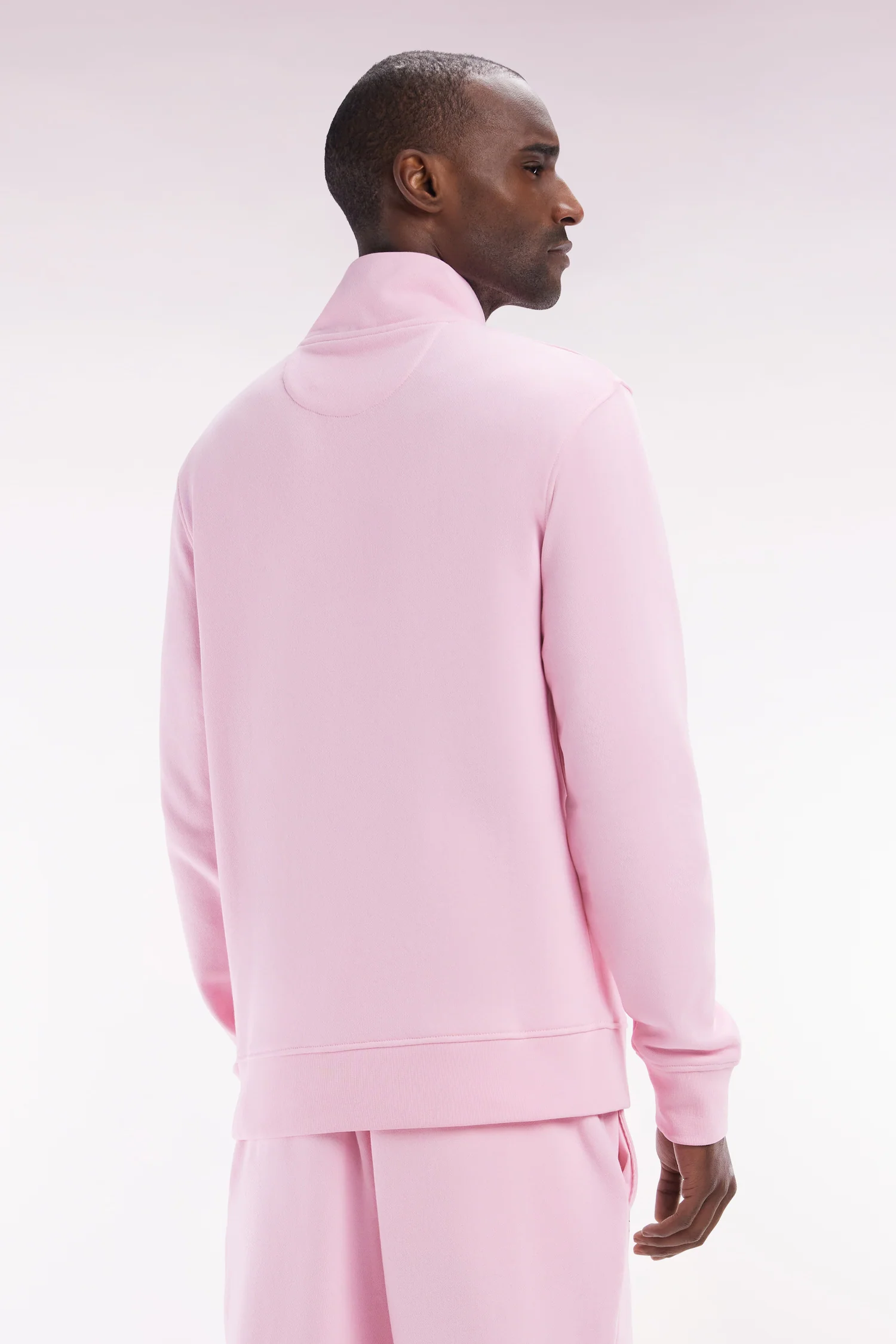 Sweatshirt à col zippé en coton rose coupe droite - Image 4