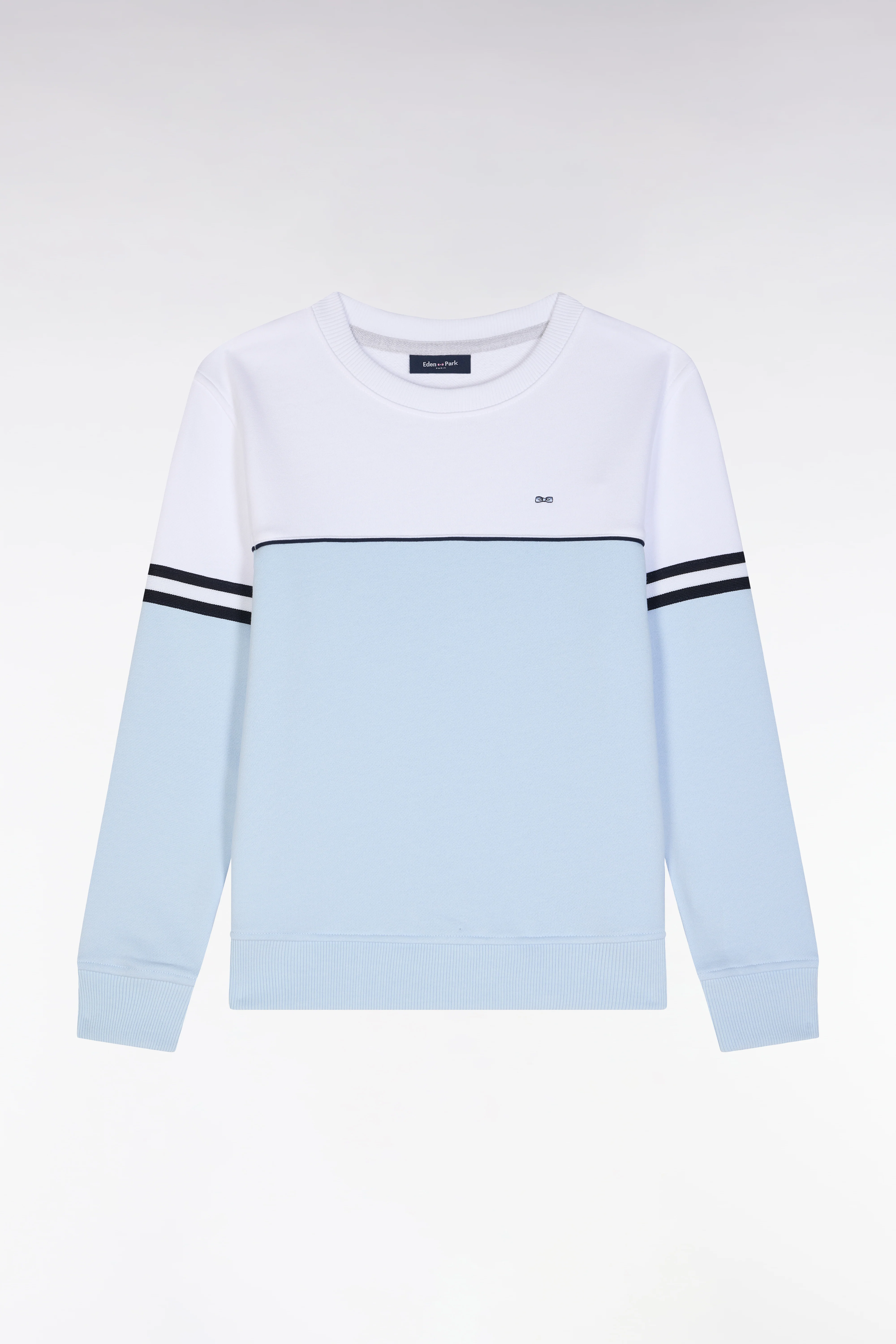 Sweatshirt bicolore en coton ciel et blanc coupe droite