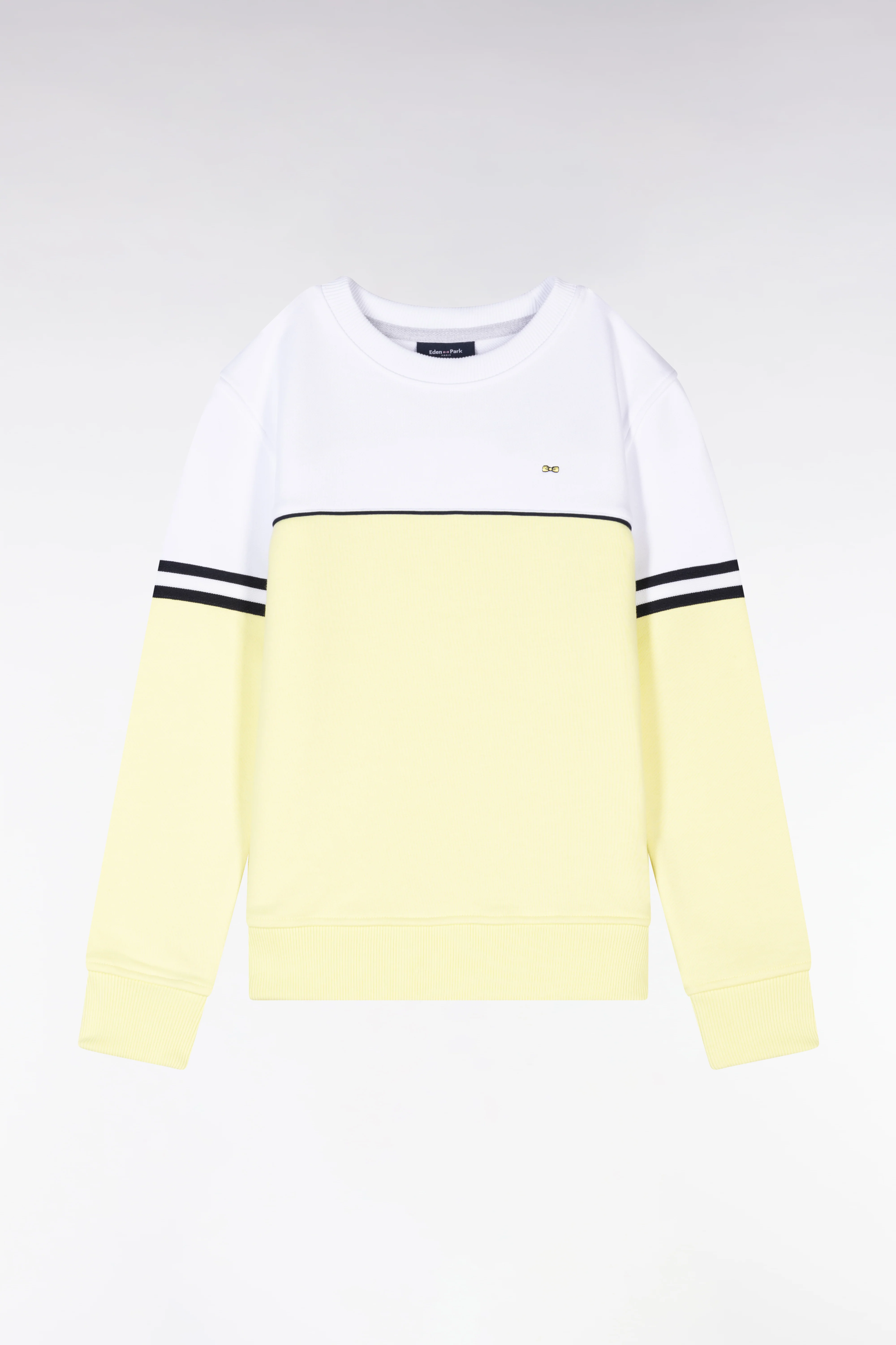 Sweatshirt bicolore en coton jaune et blanc coupe droite