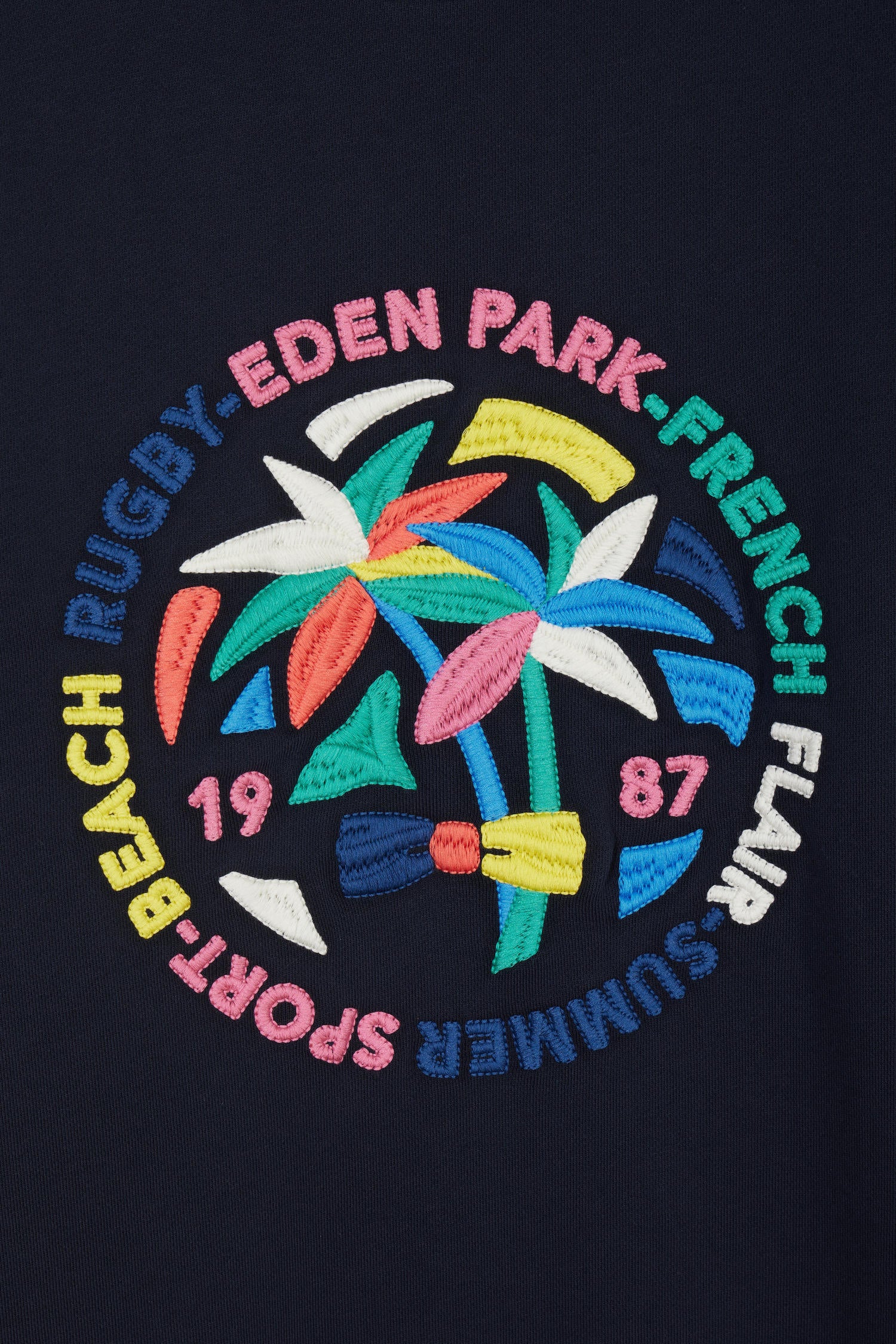 Sweatshirt en coton marine broderie palmiers multicolore coupe décontractée - Image 6