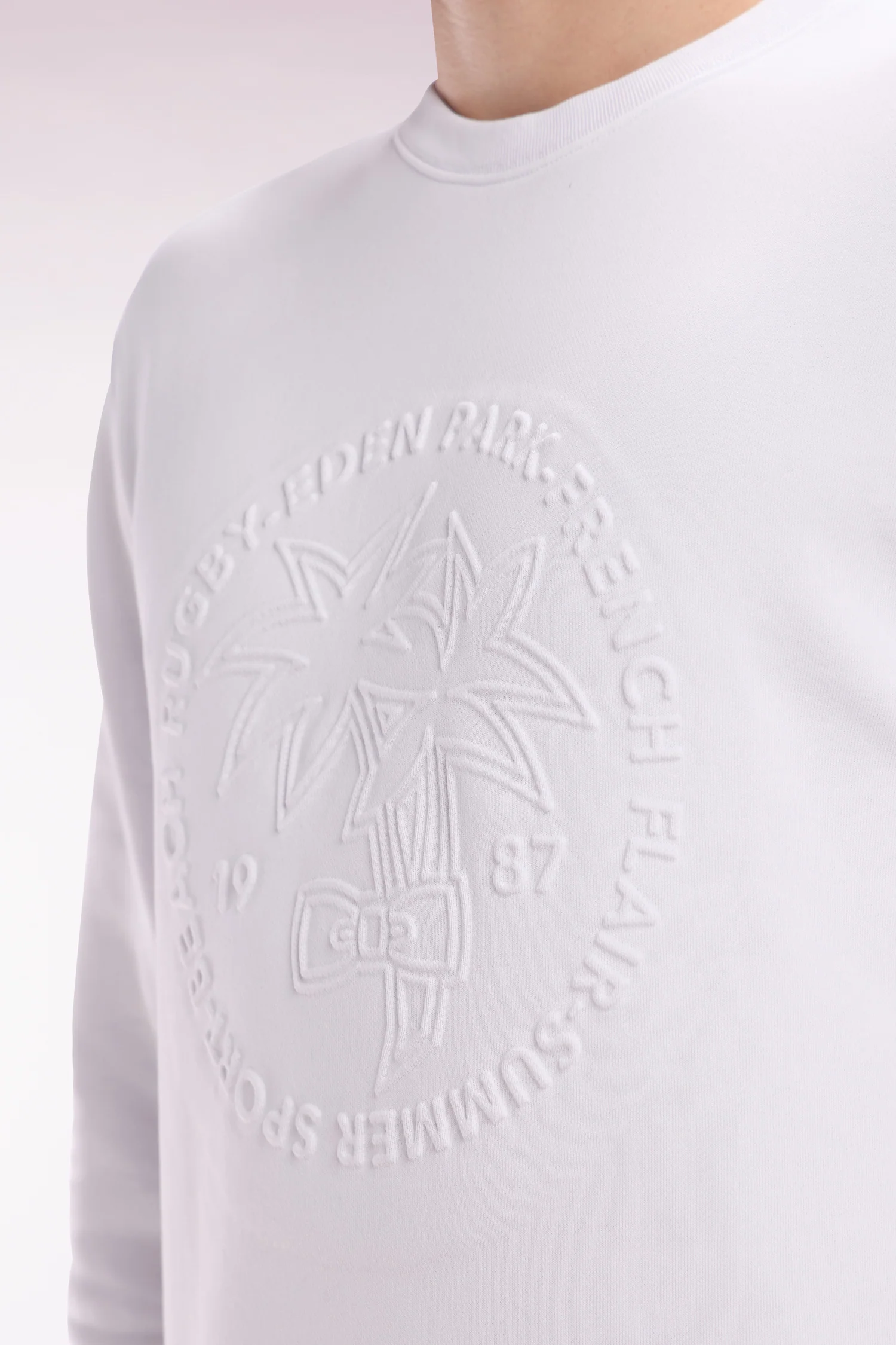 Sweatshirt en molleton coton blanc broderie palmier ton sur ton coupe décontractée - Image 5