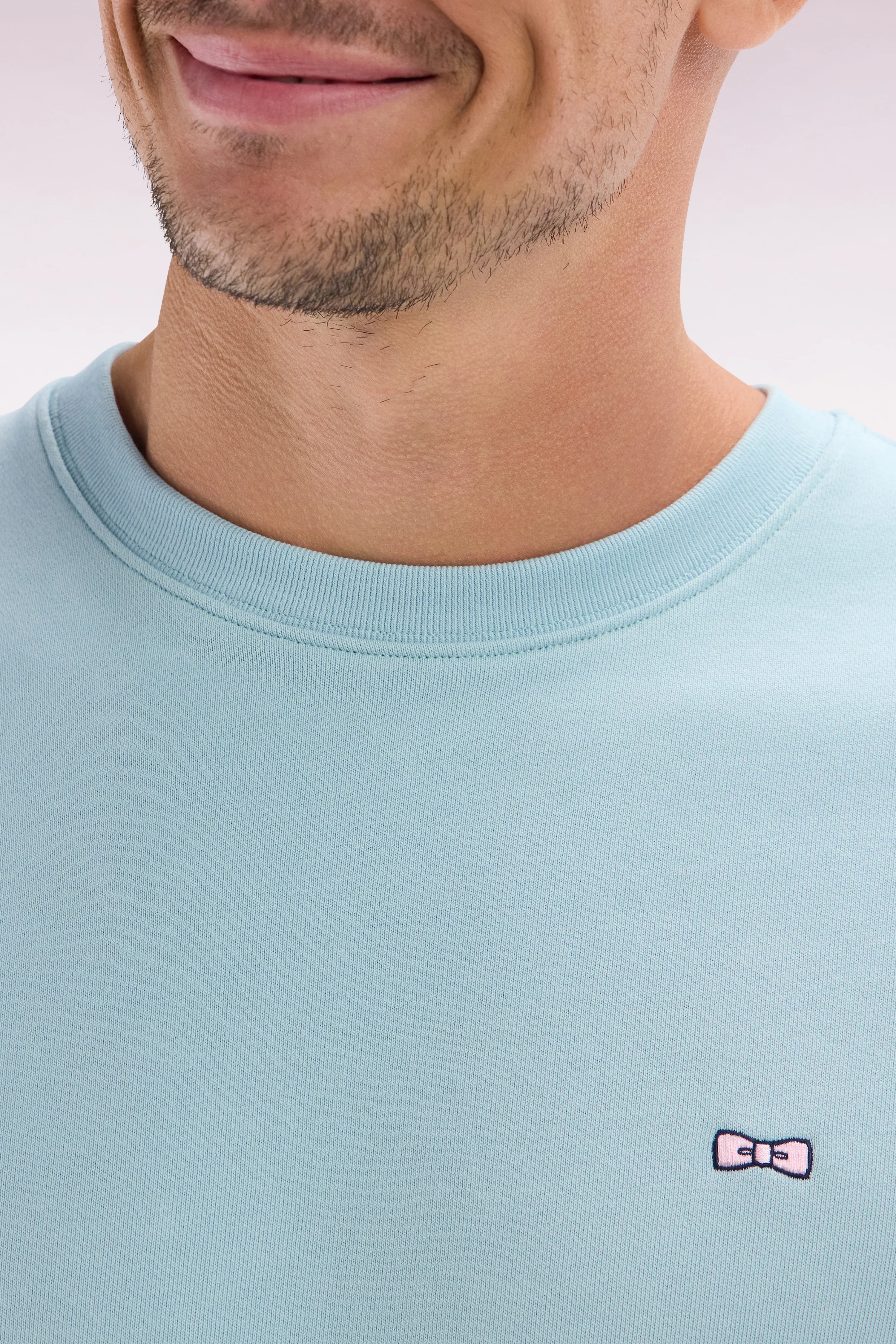 Sweatshirt en molleton coton vert d'eau coupe droite et col rond - Image 5