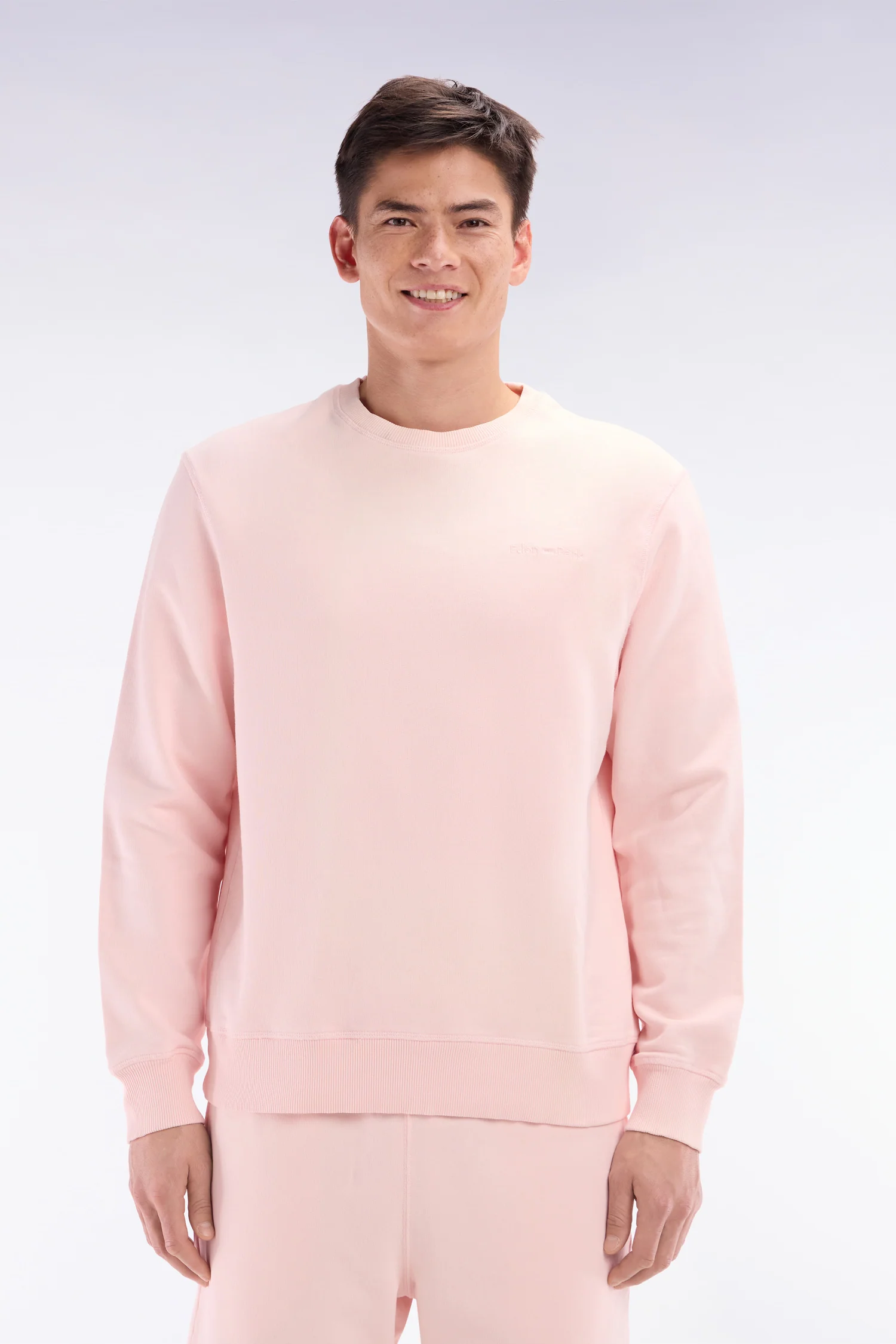 Sweatshirt surteint à col rond en molleton coton rose pâle coupe décontractée