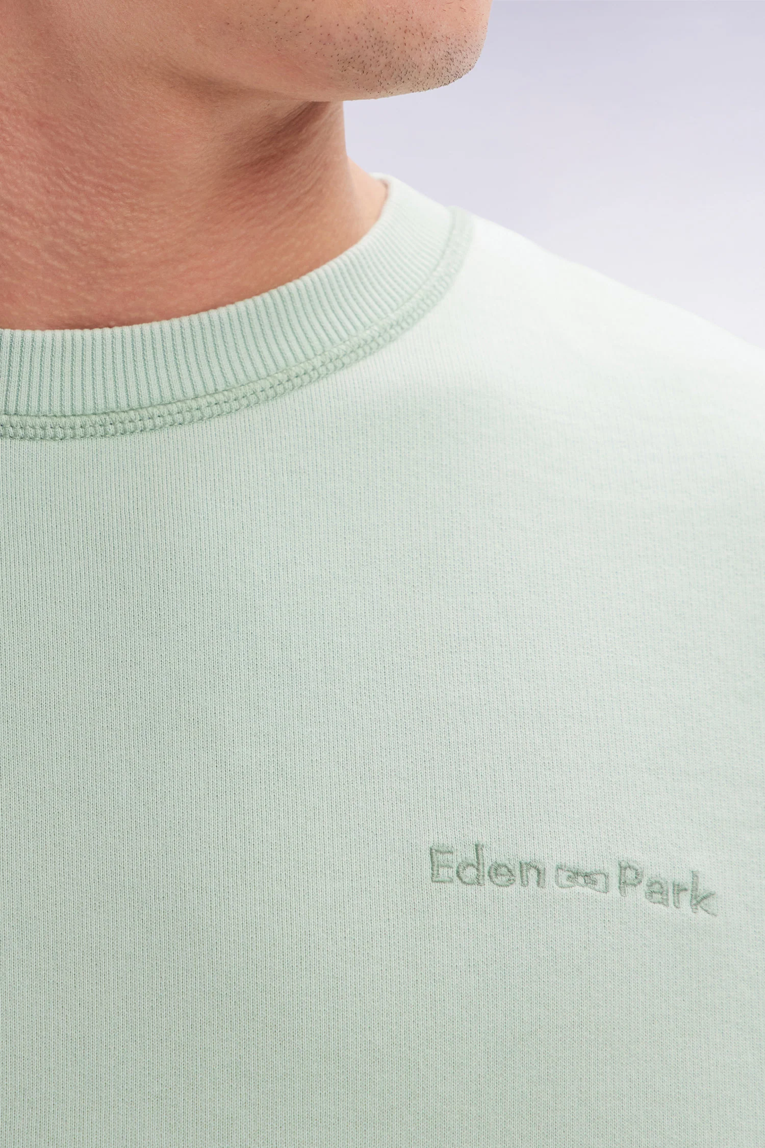 Sweatshirt surteint à col rond en molleton coton vert d'eau coupe décontractée - Image 5