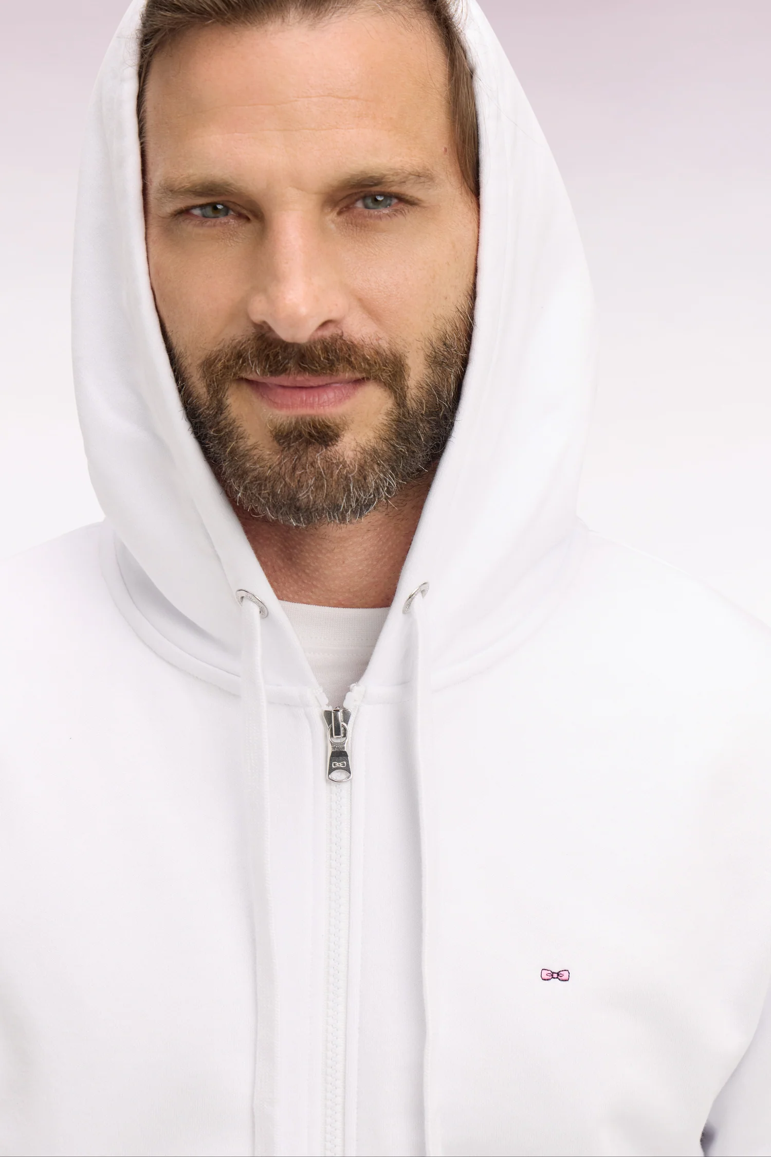 Sweatshirt zippé à capuche en molleton coton blanc - Image 4