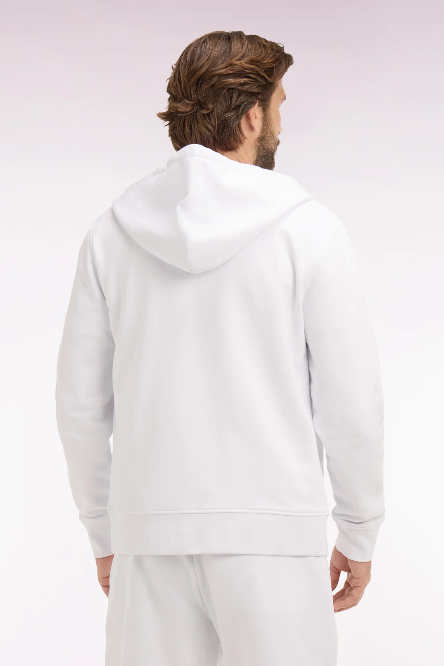 Sweatshirt zippé à capuche en molleton coton blanc - Image 5