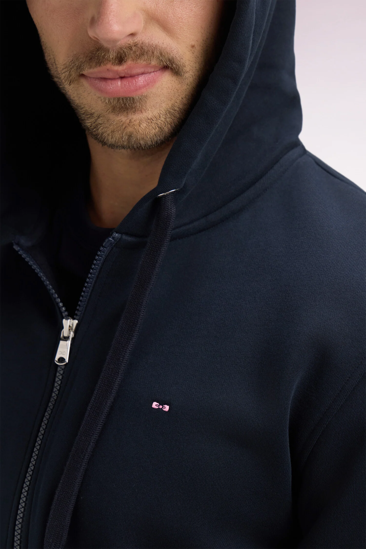 Sweatshirt zippé à capuche en molleton coton marine - Image 4