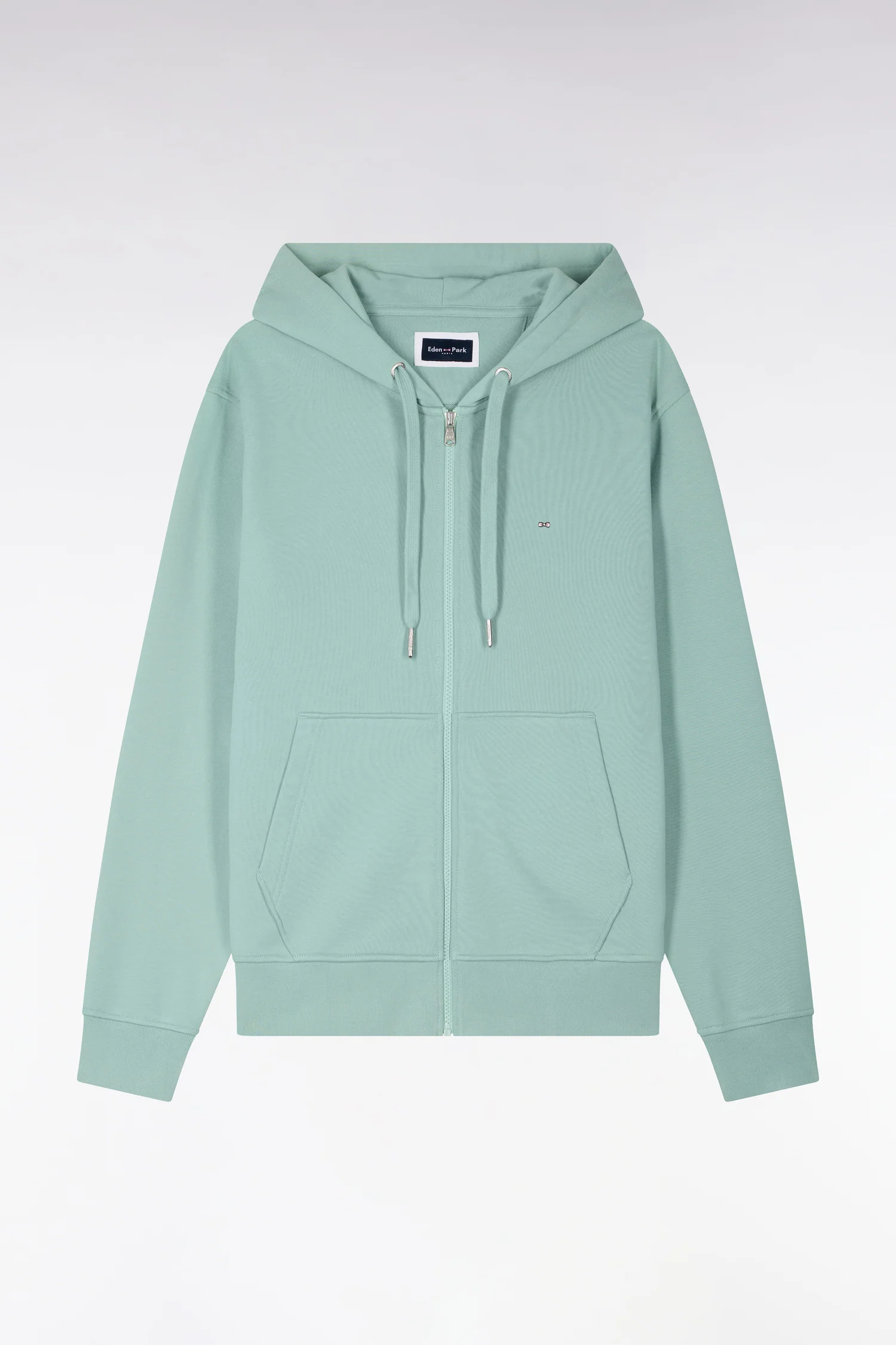 Sweatshirt zippé à capuche en molleton coton vert d'eau - Image 2