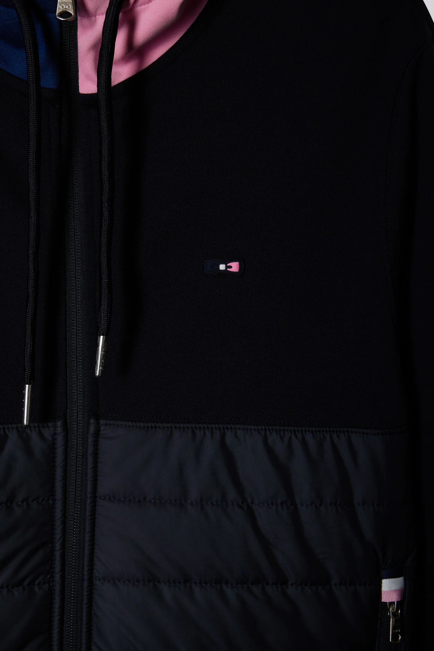Sweatshirt zippé bimatière en molleton coton marine à parmenture matelassée coupe droite - Image 6