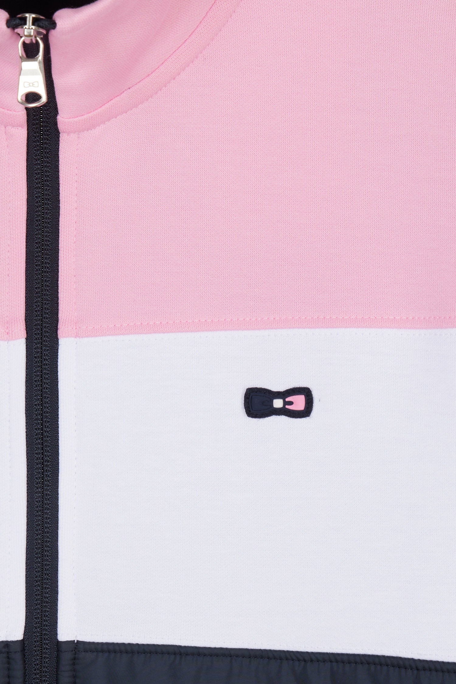 Sweatshirt zippé bimatière en molleton coton stretch rose parmenture matelassée coupe droite - Image 6