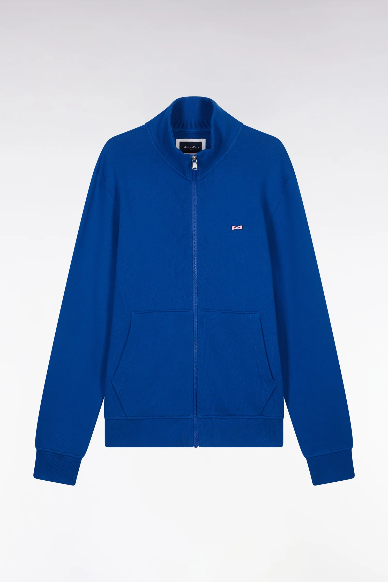 Sweatshirt zippé en coton bleu foncé coupe droite - Image 2