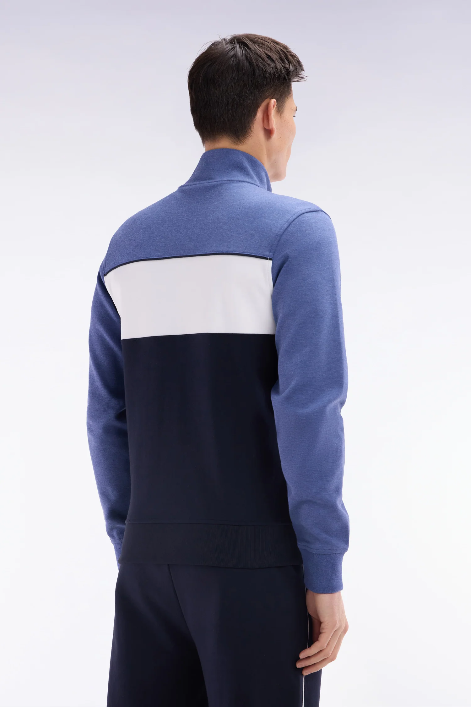 Sweatshirt zippé en coton interlock bleu foncé coupe droite - Image 4