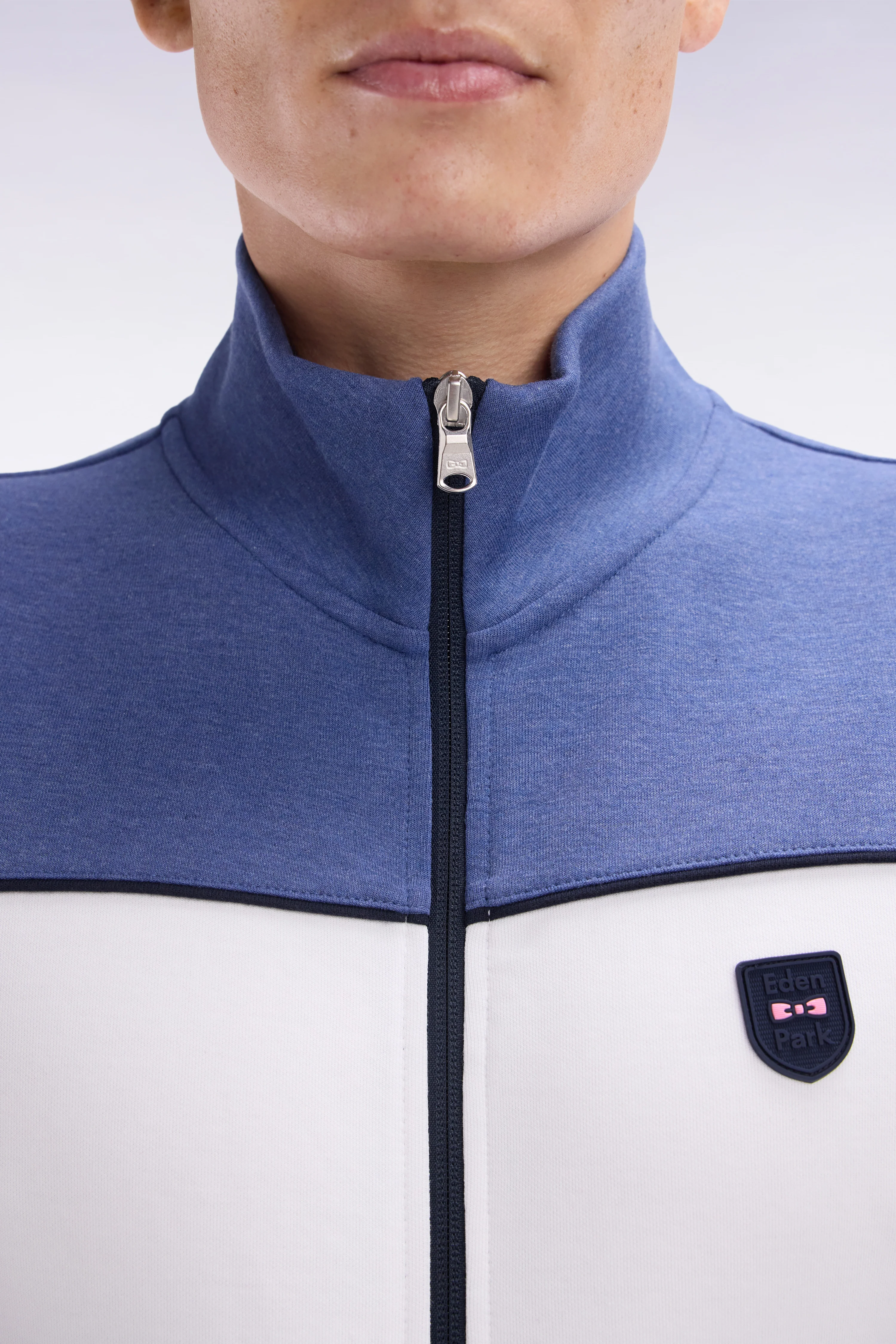 Sweatshirt zippé en coton interlock bleu foncé coupe droite - Image 5