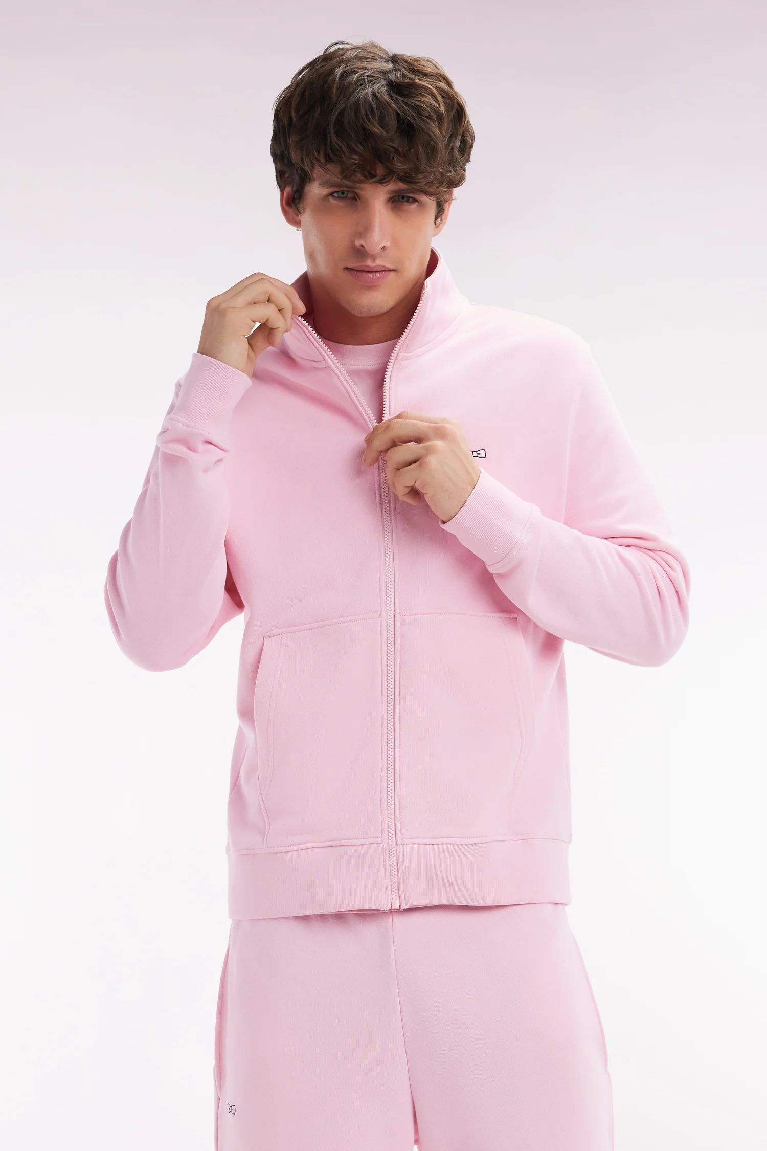 Sweatshirt zippé en coton rose coupe droite - Image 3