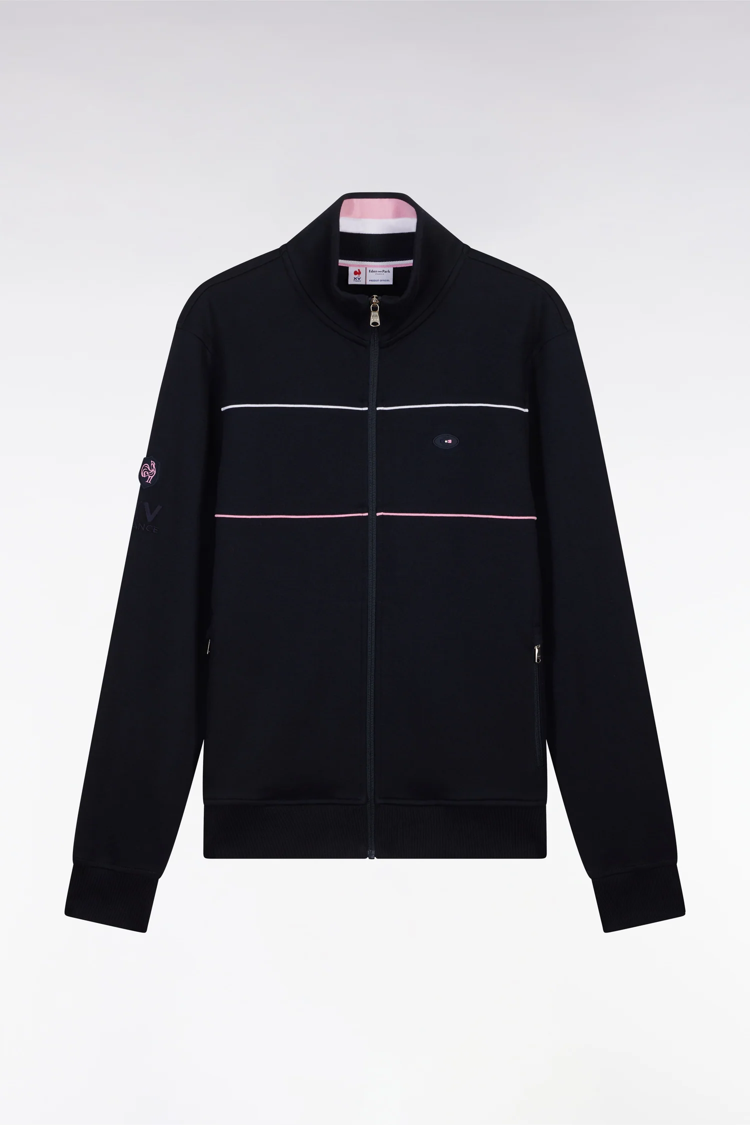 Sweatshirt zippé en coton stretch marine passepoil contrastés coupe droite - Image 2