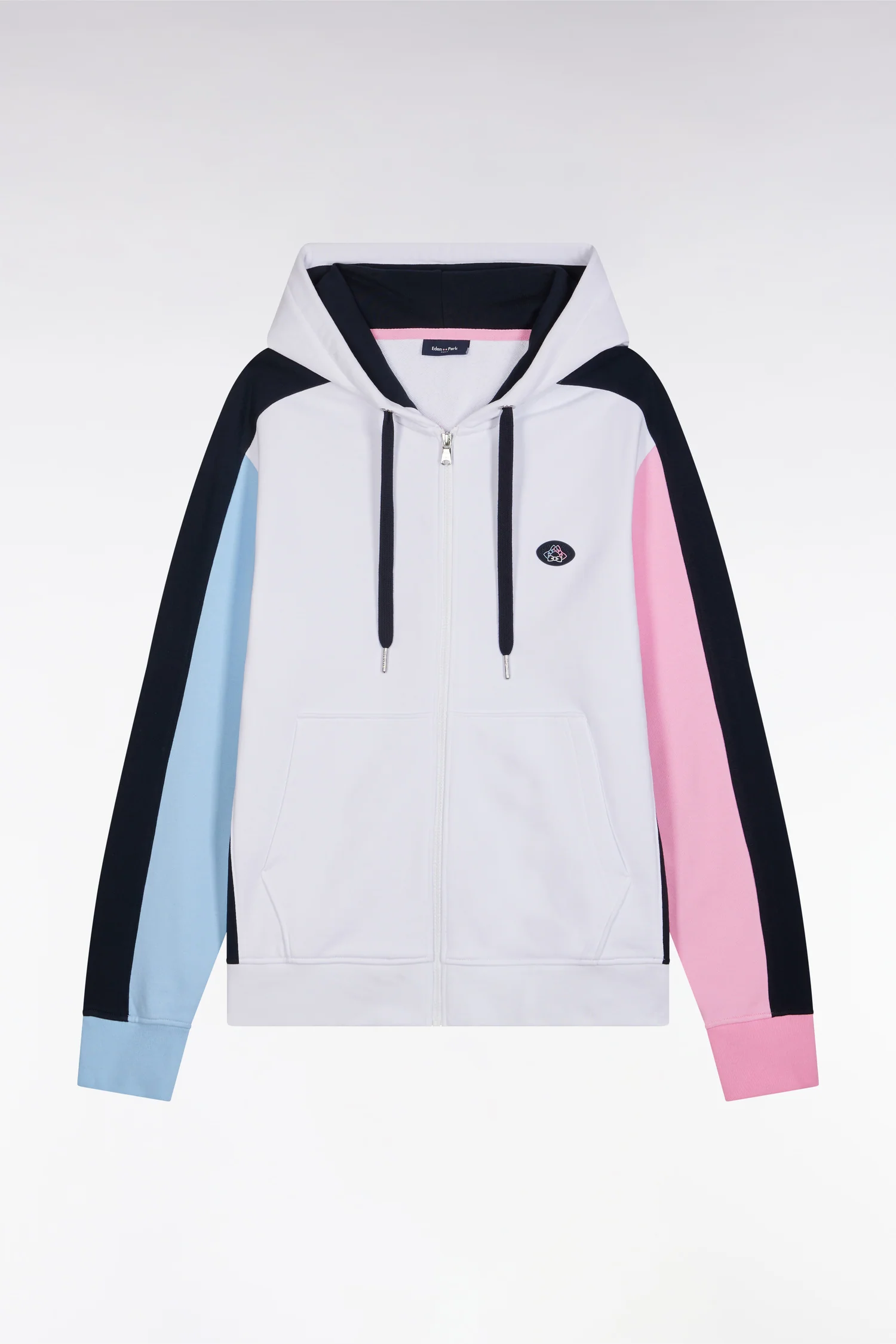 Sweatshirt zippé en molleton coton colorblock blanc coupe droite - Image 2