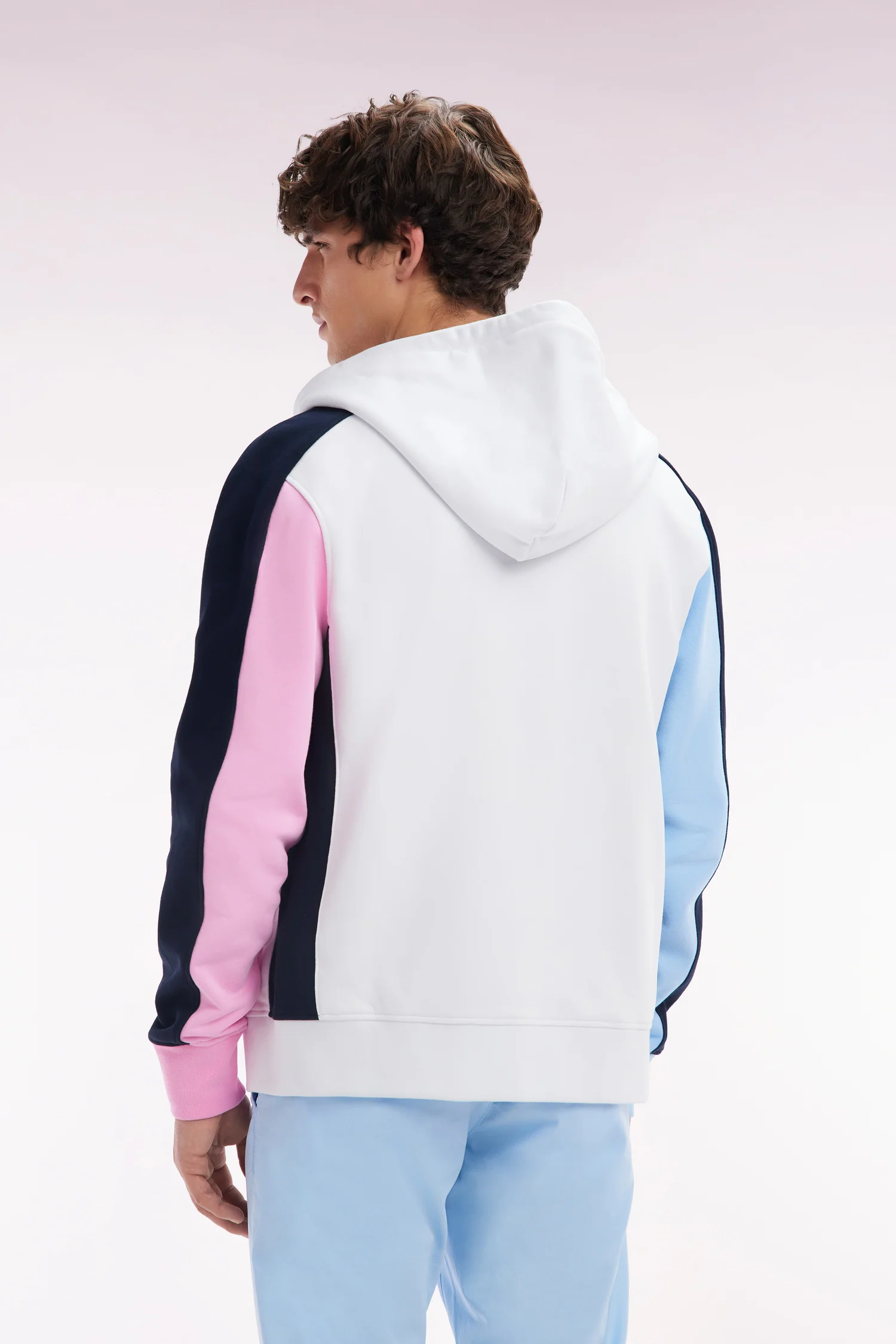 Sweatshirt zippé en molleton coton colorblock blanc coupe droite - Image 4