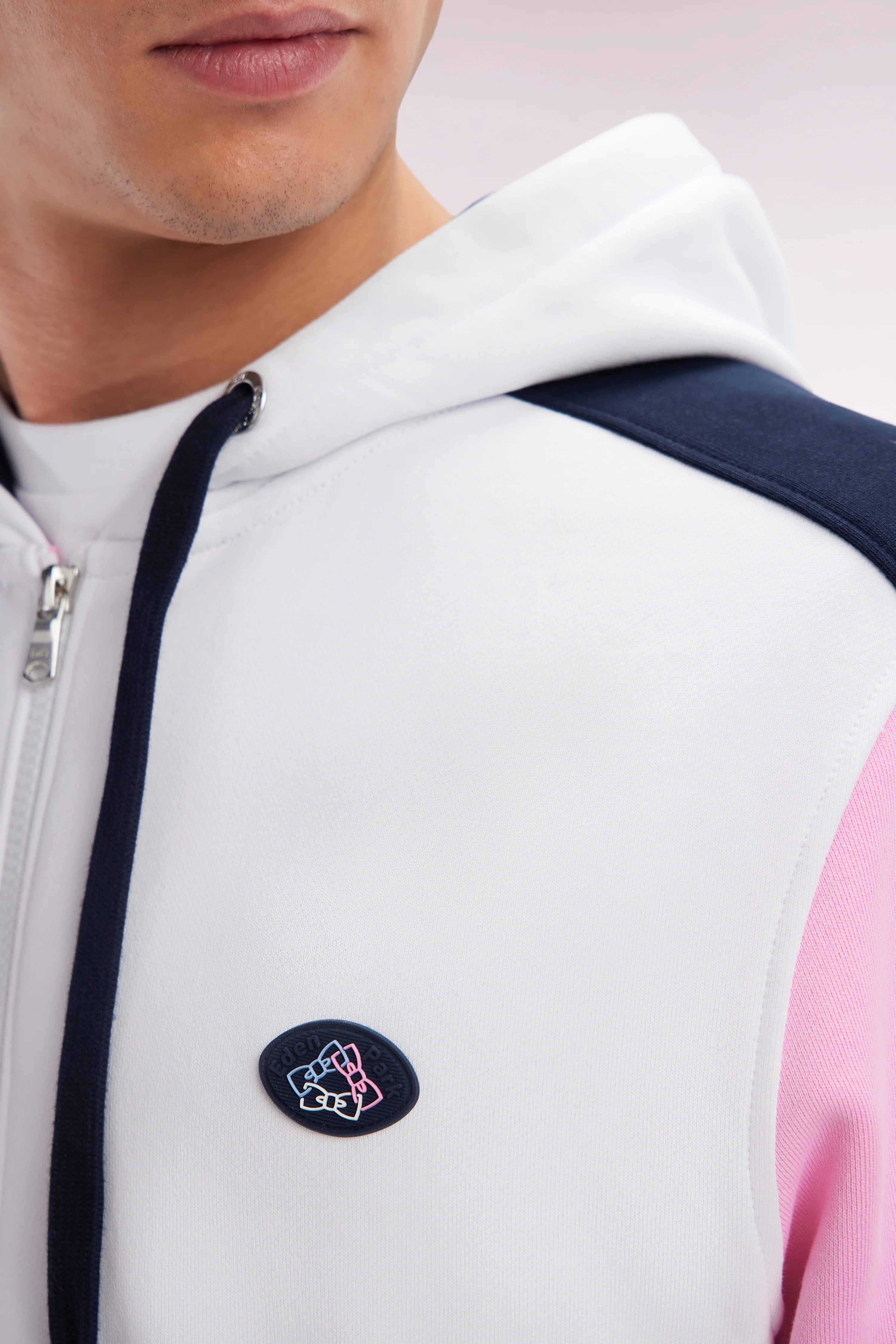 Sweatshirt zippé en molleton coton colorblock blanc coupe droite - Image 5