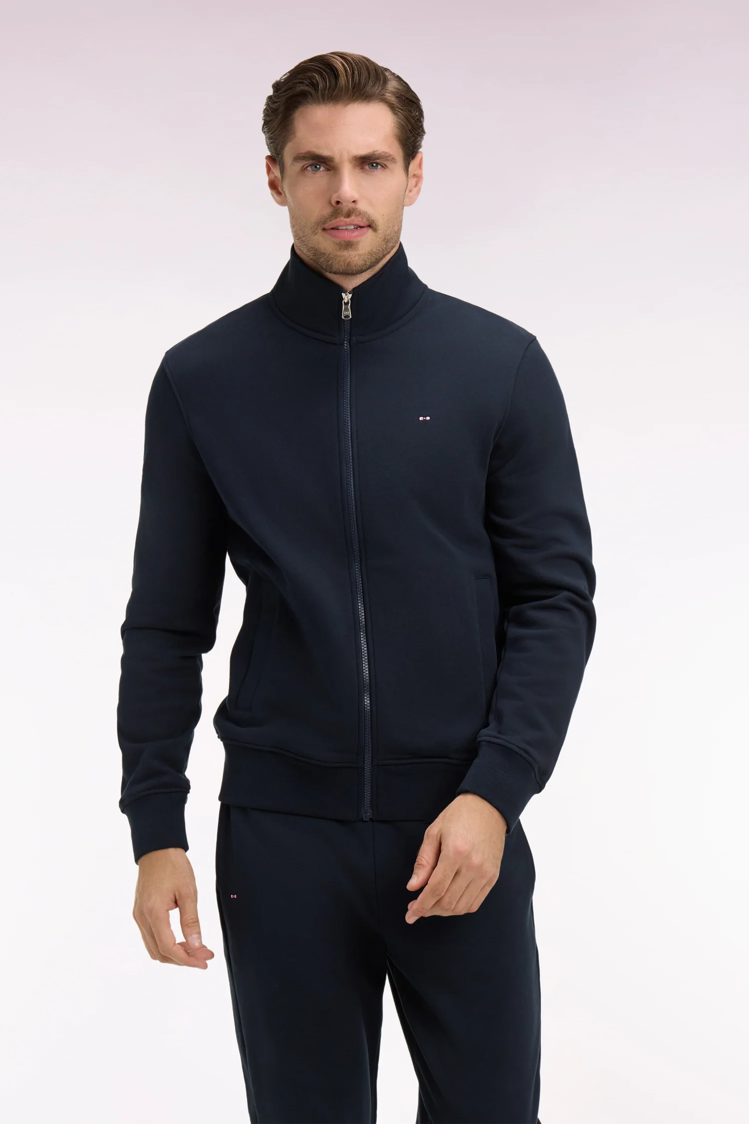 Sweatshirt zippé en molleton coton marine - Image 3
