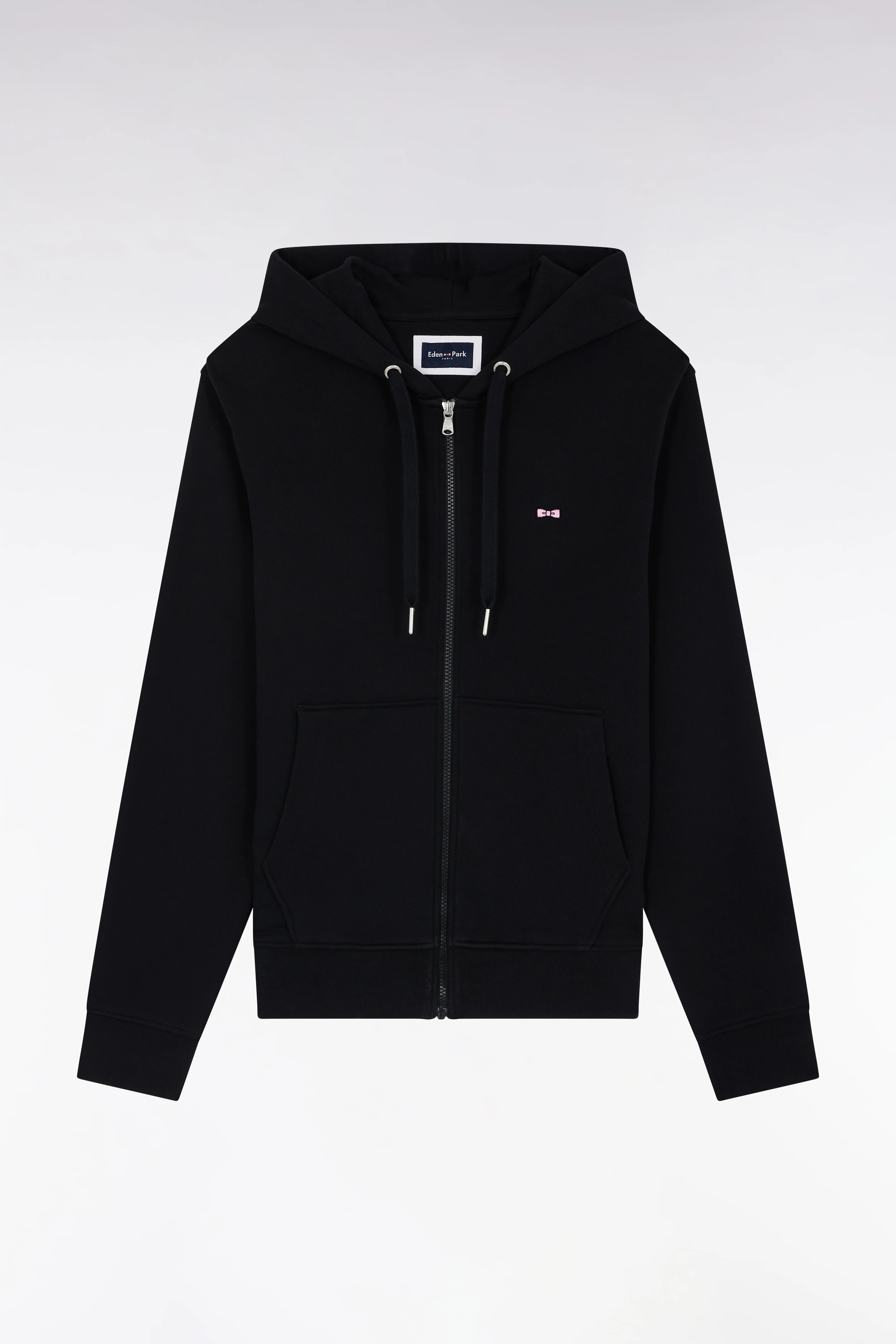 Sweatshirt zippé en molleton coton noir coupe droite