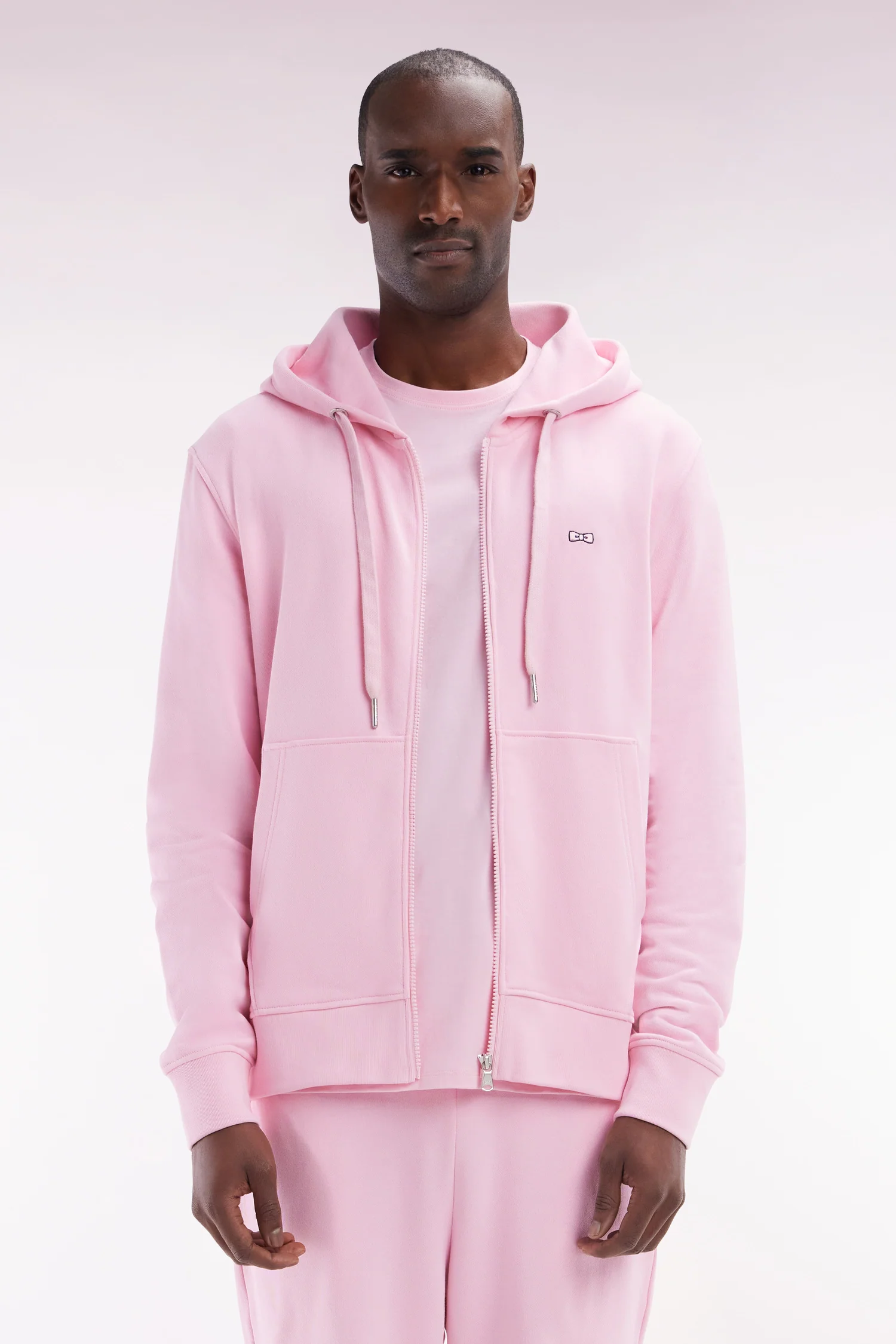 Sweatshirt zippé en molleton coton rose coupe droite